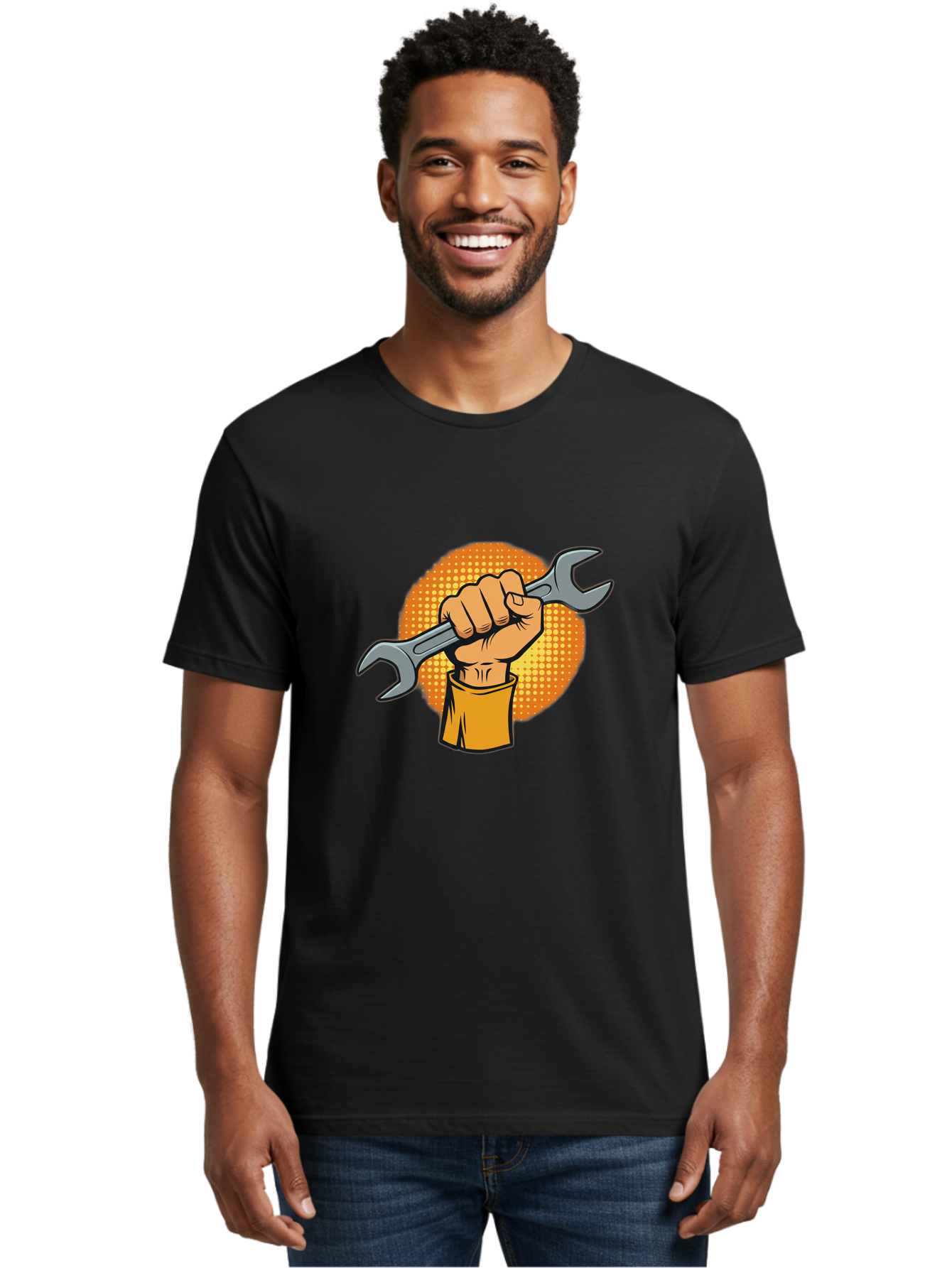 Hand-Holding-Spanner Men'S Graphic Tee, 100% Cotton, Comfortable Casual Summer Wear, Machine Washable, Hand Holding Wrench, Diy Repair, Mechanic Tools, Toolbox Essentials, Handyman Work, Repair Services, Construction Equipment, Bad184