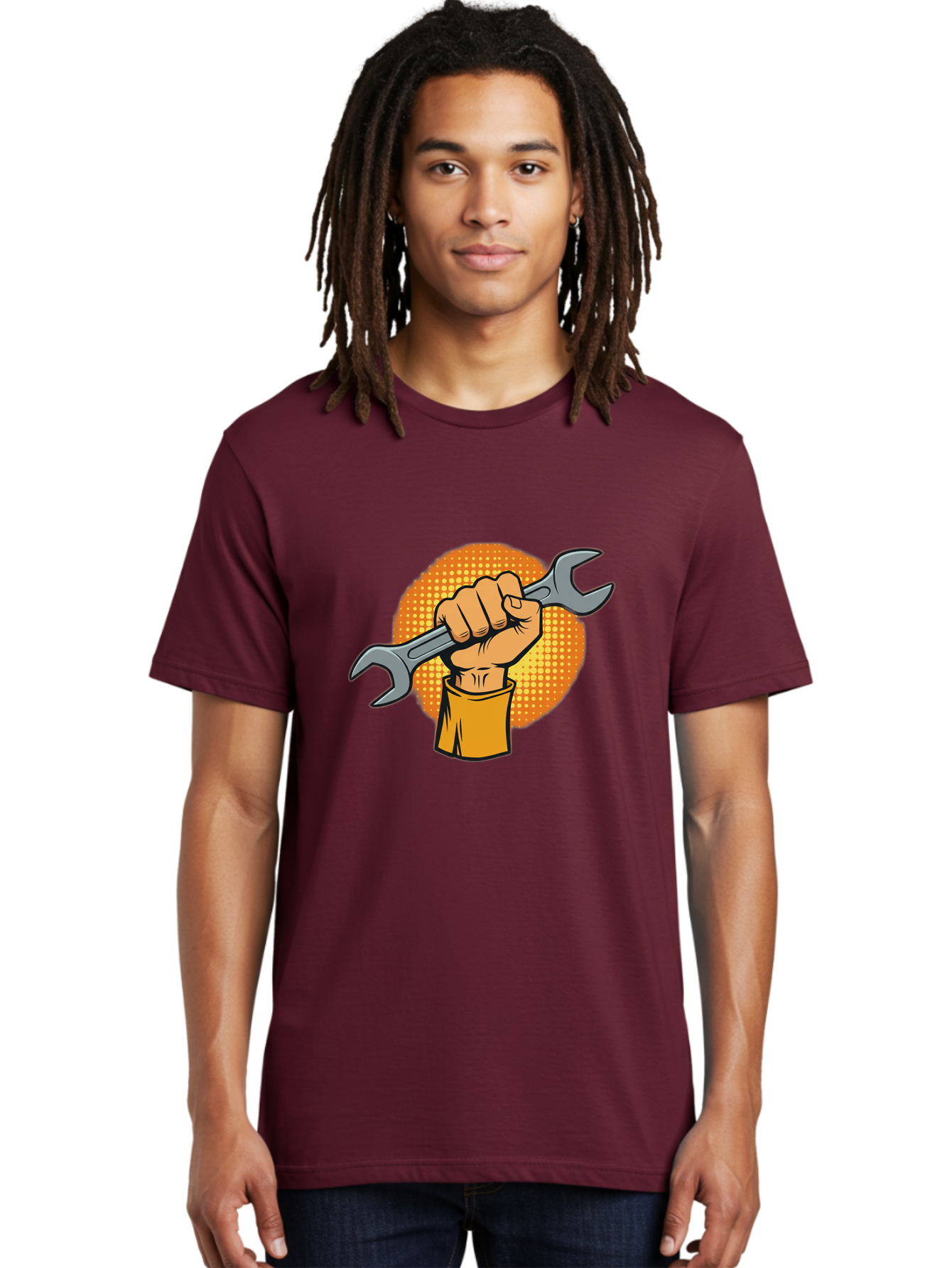 Hand-Holding-Spanner Men'S Graphic Tee, 100% Cotton, Comfortable Casual Summer Wear, Machine Washable, Hand Holding Wrench, Diy Repair, Mechanic Tools, Toolbox Essentials, Handyman Work, Repair Services, Construction Equipment, Bad184