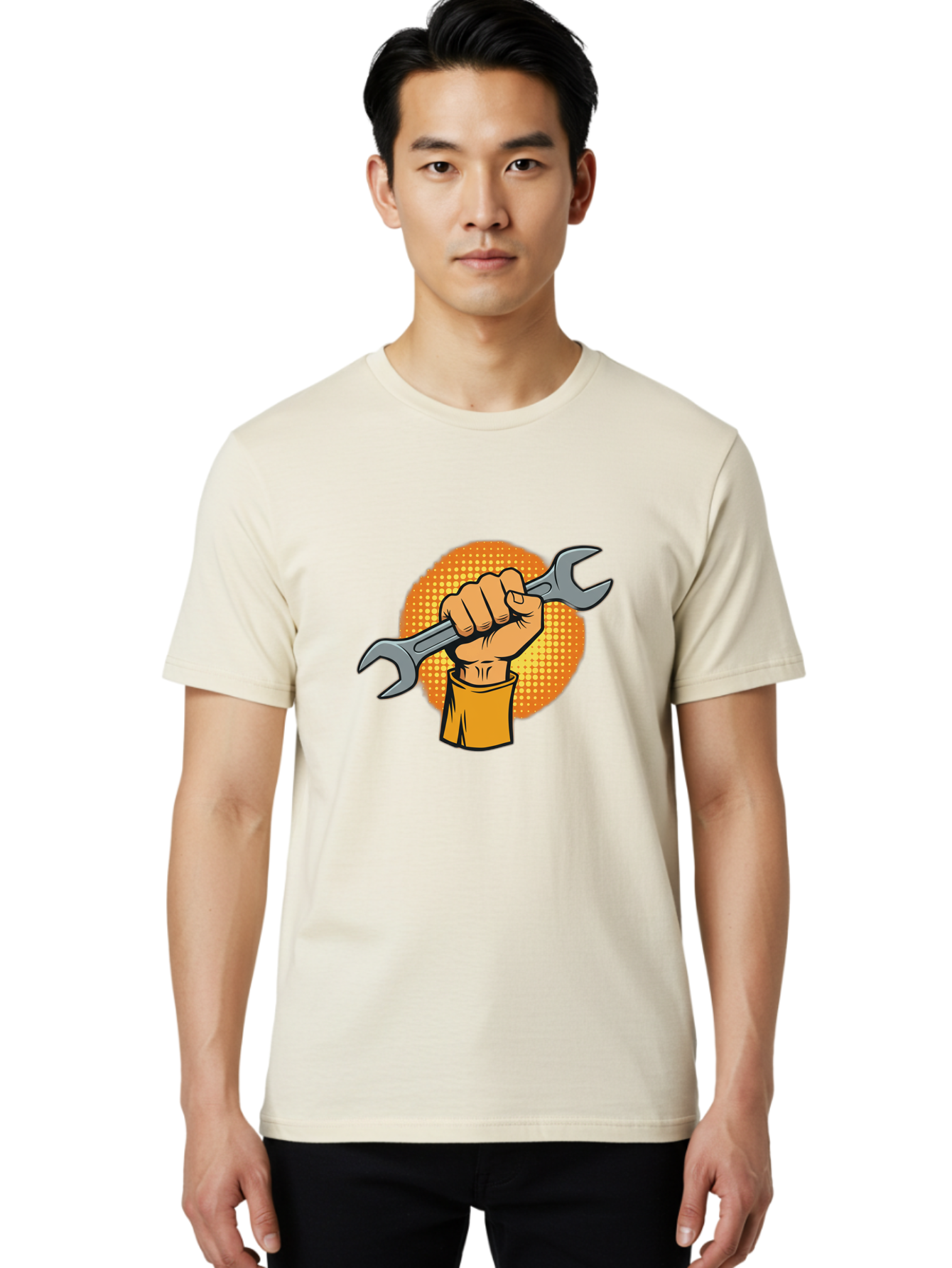 Hand-Holding-Spanner Men'S Graphic Tee, 100% Cotton, Comfortable Casual Summer Wear, Machine Washable, Hand Holding Wrench, Diy Repair, Mechanic Tools, Toolbox Essentials, Handyman Work, Repair Services, Construction Equipment, Bad184