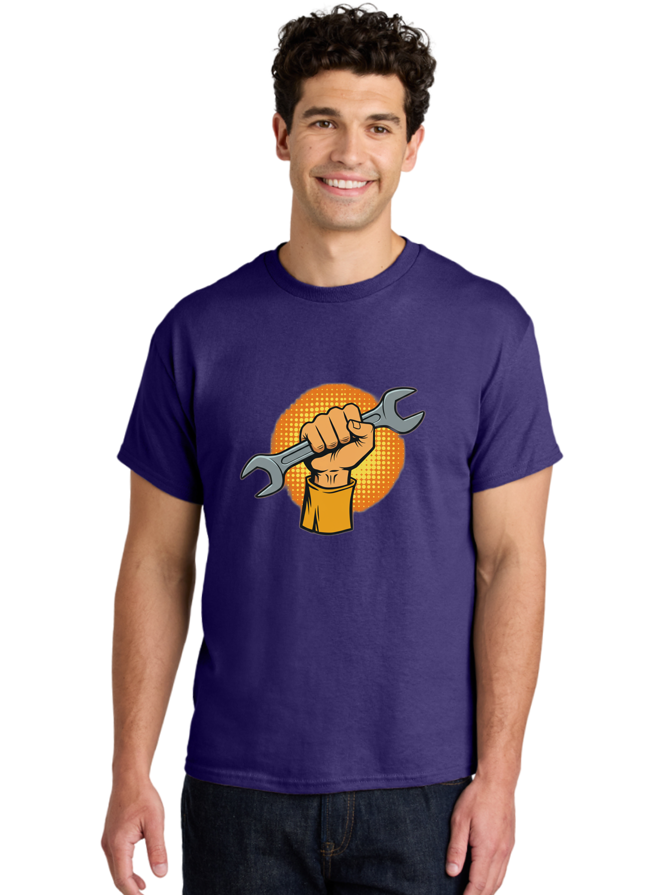 Hand-Holding-Spanner Men'S Graphic Tee, 100% Cotton, Comfortable Casual Summer Wear, Machine Washable, Hand Holding Wrench, Diy Repair, Mechanic Tools, Toolbox Essentials, Handyman Work, Repair Services, Construction Equipment, Bad184