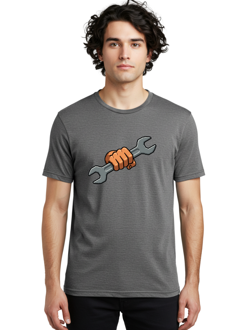 Hand-Holding-Wrench-1 Men'S Graphic Tee, 100% Cotton, Comfortable Casual Summer Wear, Machine Washable, Hand Holding Wrench, Adjustable Wrench, Repair Tool, Diy Symbol, Hand Grip, Tool Handle, Machinery Repair Bad185
