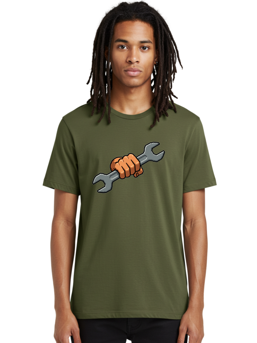Hand-Holding-Wrench-1 Men'S Graphic Tee, 100% Cotton, Comfortable Casual Summer Wear, Machine Washable, Hand Holding Wrench, Adjustable Wrench, Repair Tool, Diy Symbol, Hand Grip, Tool Handle, Machinery Repair Bad185