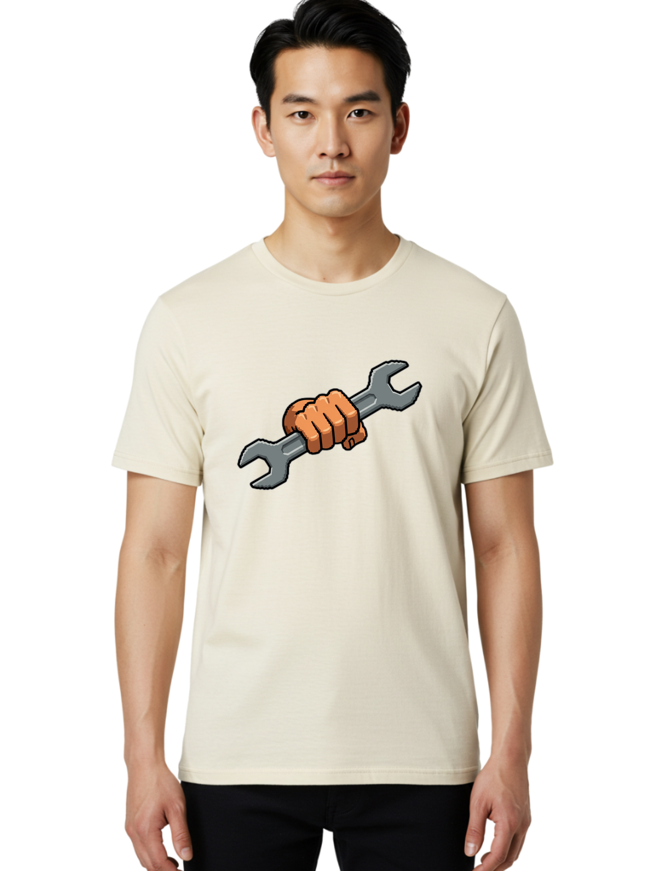 Hand-Holding-Wrench-1 Men'S Graphic Tee, 100% Cotton, Comfortable Casual Summer Wear, Machine Washable, Hand Holding Wrench, Adjustable Wrench, Repair Tool, Diy Symbol, Hand Grip, Tool Handle, Machinery Repair Bad185