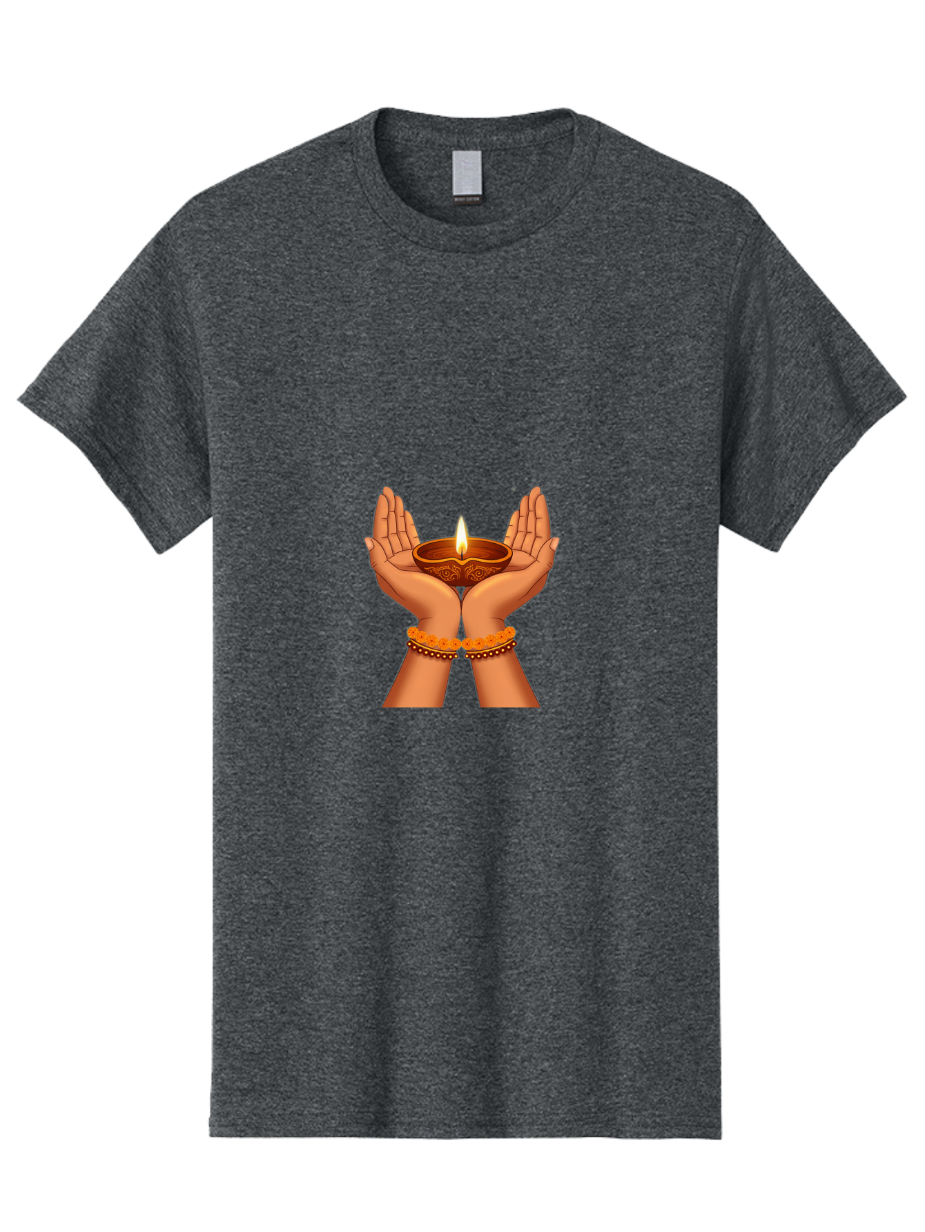 Hands-Holding-Diwali-Diya Men'S Graphic Tee, 100% Cotton, Comfortable Casual Summer Wear, Machine Washable, Hands Holding Diya, Diwali Celebration, Traditional Lamp, Indian Culture, Festive Atmosphere, Religious Symbol, Peace, Prosperity, Bad187
