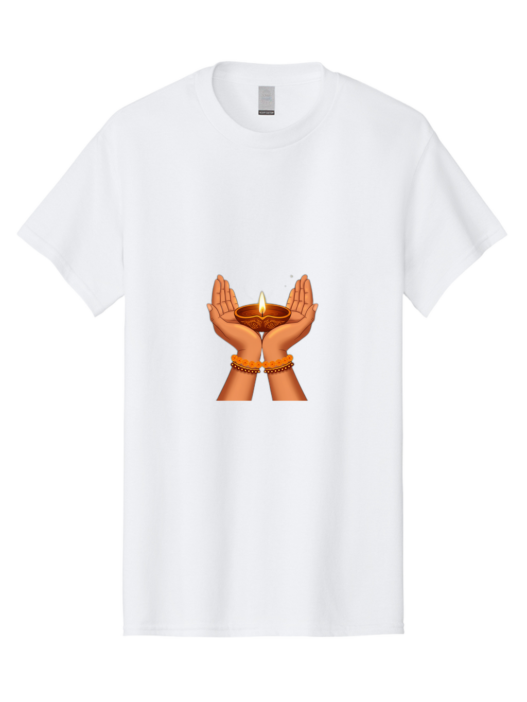 Hands-Holding-Diwali-Diya Men'S Graphic Tee, 100% Cotton, Comfortable Casual Summer Wear, Machine Washable, Hands Holding Diya, Diwali Celebration, Traditional Lamp, Indian Culture, Festive Atmosphere, Religious Symbol, Peace, Prosperity, Bad187