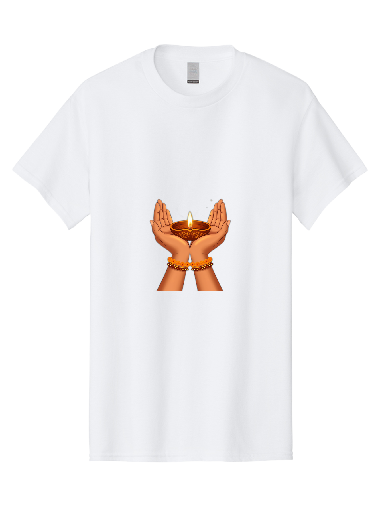 Hands-Holding-Diwali-Diya Men'S Graphic Tee, 100% Cotton, Comfortable Casual Summer Wear, Machine Washable, Hands Holding Diya, Diwali Celebration, Traditional Lamp, Indian Culture, Festive Atmosphere, Religious Symbol, Peace, Prosperity, Bad187