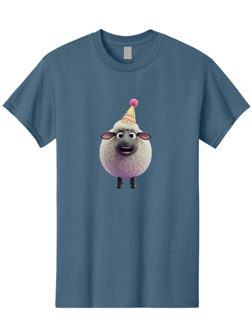 Happy-Birthday-Sheep Men'S Graphic Tee, 100% Cotton, Comfortable Casual Summer Wear, Machine Washable, Sheep In Party Hat, Happy Birthday, Cute Cartoon Character, Funny Animal, Celebration, Birthday Party, Fluffy Sheep, Cartoon Sheep, Bad189