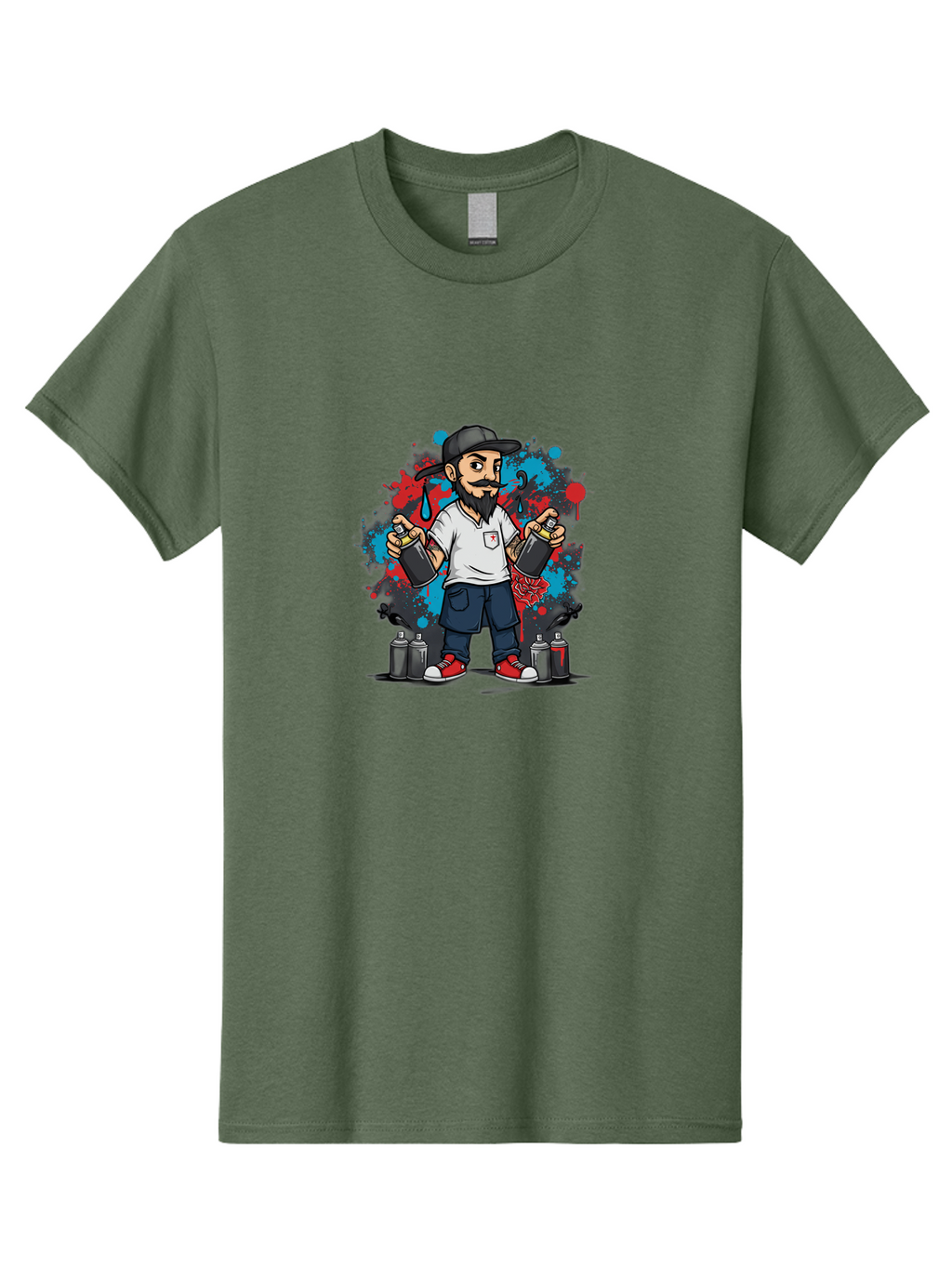Hip-Hop-Bearded-Man Men'S Graphic Tee, 100% Cotton, Comfortable Casual Summer Wear, Machine Washable, Street Art, Graffiti Artist, Urban Culture, Spray Paint, Vibrant Colors, Bold Expression, Artistic Creativity, Tattooed Arms, Casual Wear Bad195
