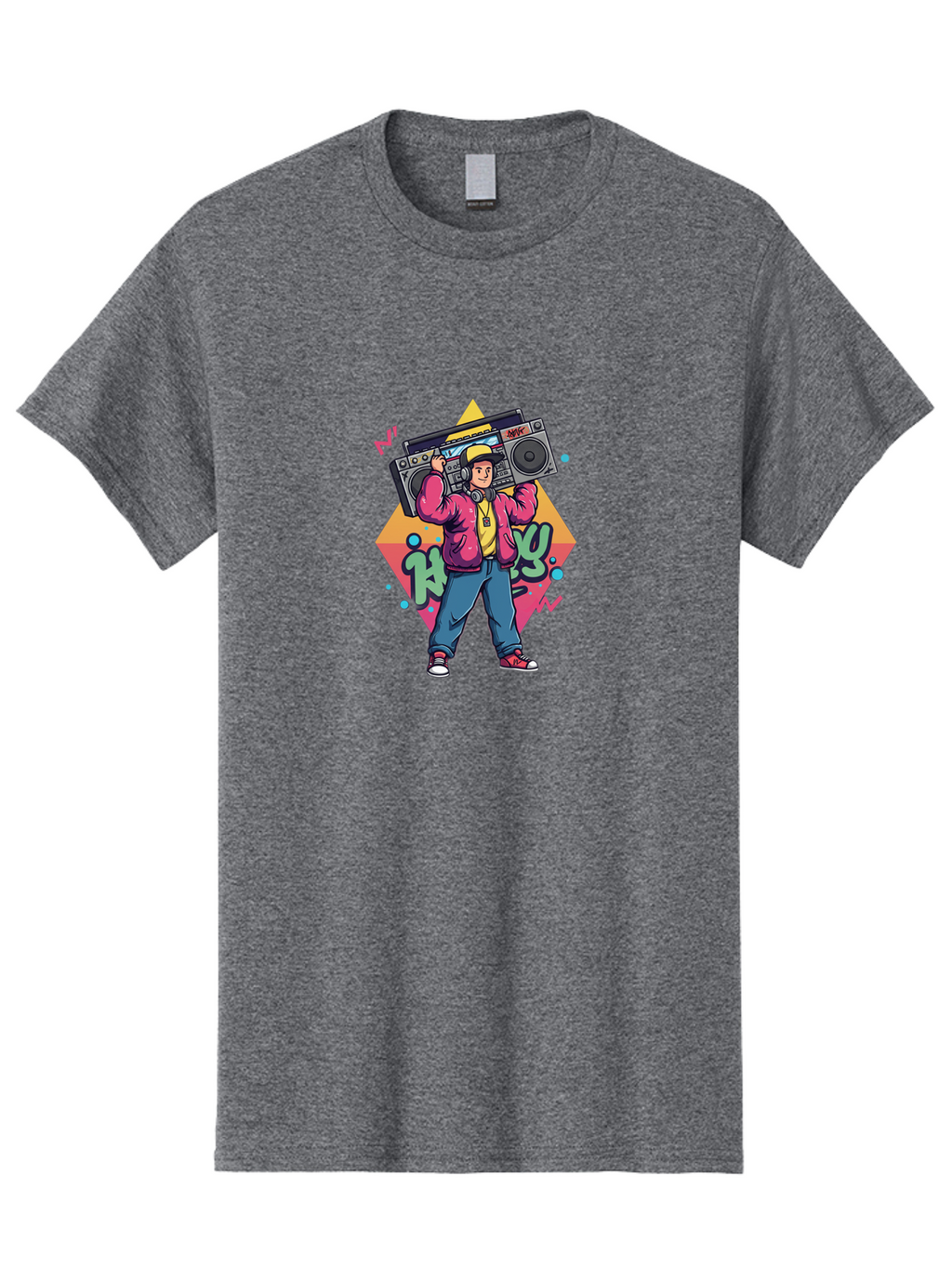 Hip-Hop-Boy Men'S Graphic Tee, 100% Cotton, Comfortable Casual Summer Wear, Machine Washable, Hip Hop Culture, Streetwear Fashion, Boombox Music, Graffiti Art, Retro Style, Urban Lifestyle, Cool Attitude, Vintage Vibes, Rap Music, Bad196