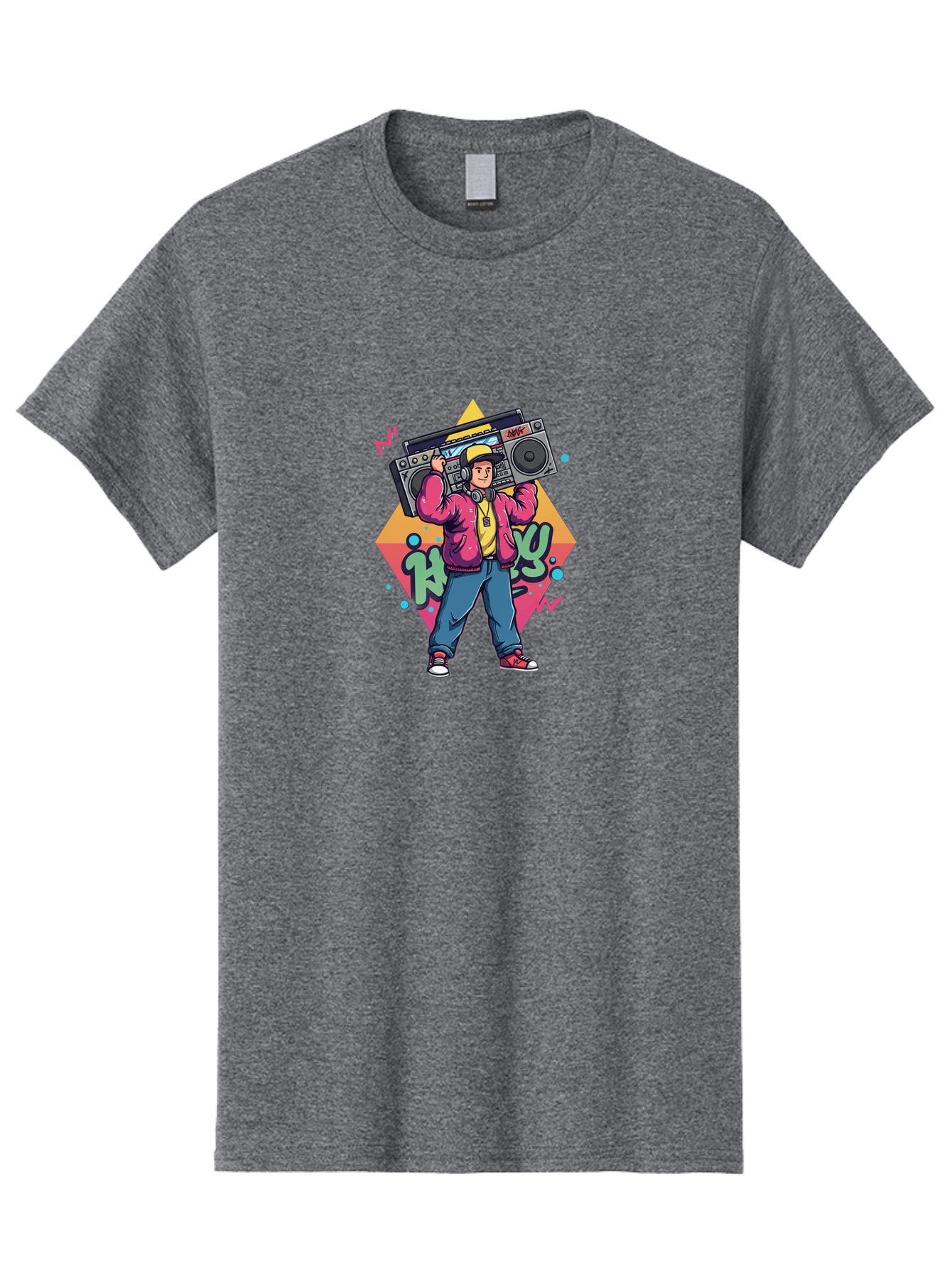 Hip-Hop-Boy Men'S Graphic Tee, 100% Cotton, Comfortable Casual Summer Wear, Machine Washable, Hip Hop Culture, Streetwear Fashion, Boombox Music, Graffiti Art, Retro Style, Urban Lifestyle, Cool Attitude, Vintage Vibes, Rap Music, Bad196