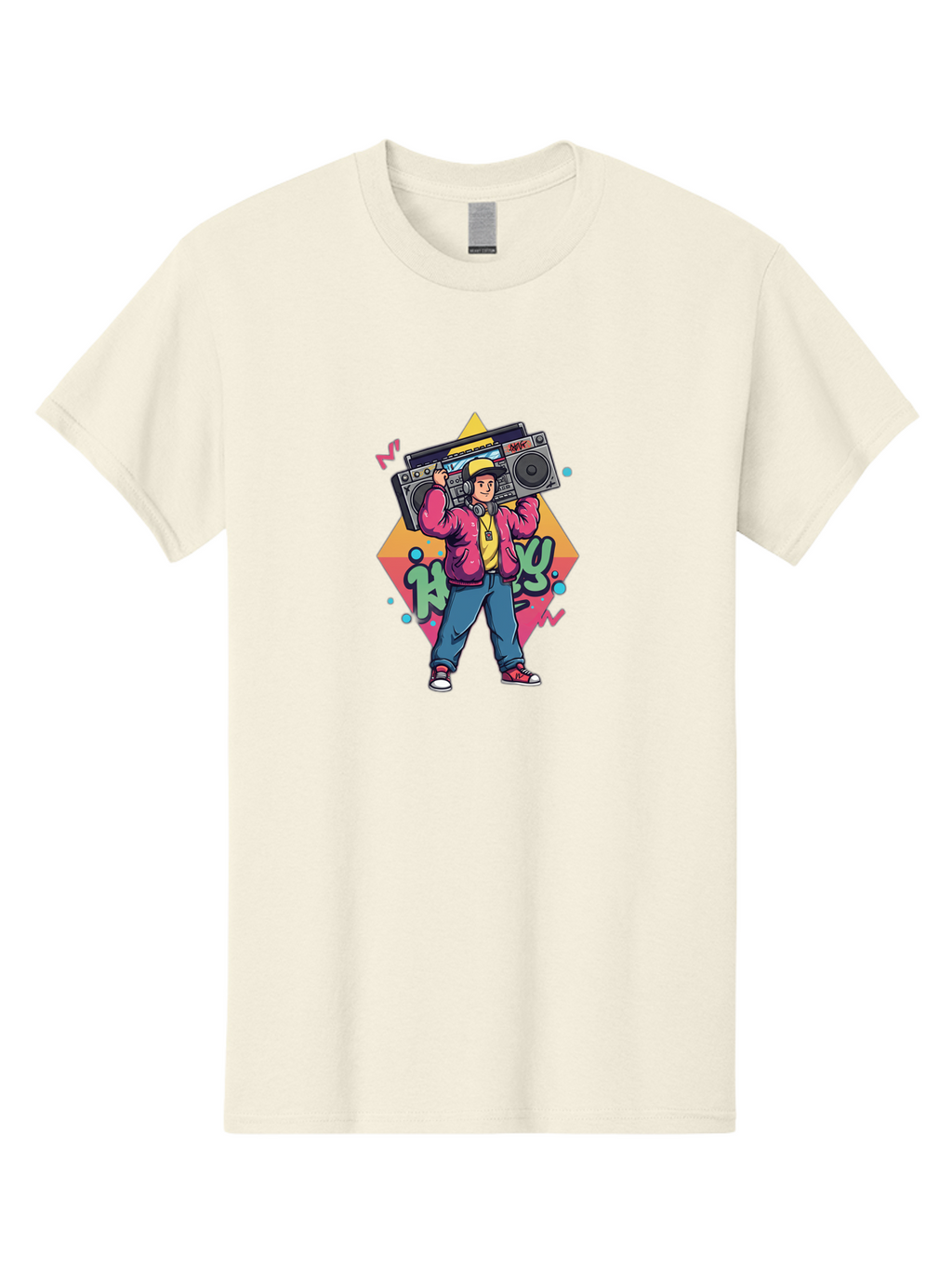 Hip-Hop-Boy Men'S Graphic Tee, 100% Cotton, Comfortable Casual Summer Wear, Machine Washable, Hip Hop Culture, Streetwear Fashion, Boombox Music, Graffiti Art, Retro Style, Urban Lifestyle, Cool Attitude, Vintage Vibes, Rap Music, Bad196
