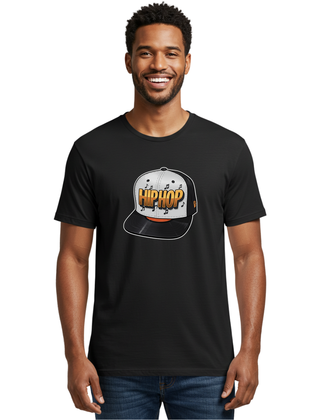 Hip-Hop Men'S Graphic Tee, 100% Cotton, Comfortable Casual Summer Wear, Machine Washable, Hip Hop Hat, Snapback Cap, Streetwear Fashion, Musical Notes, Bold Graphics, Urban Style, Trendy Accessories, Rap Culture, Stylish Headwear, Bad197
