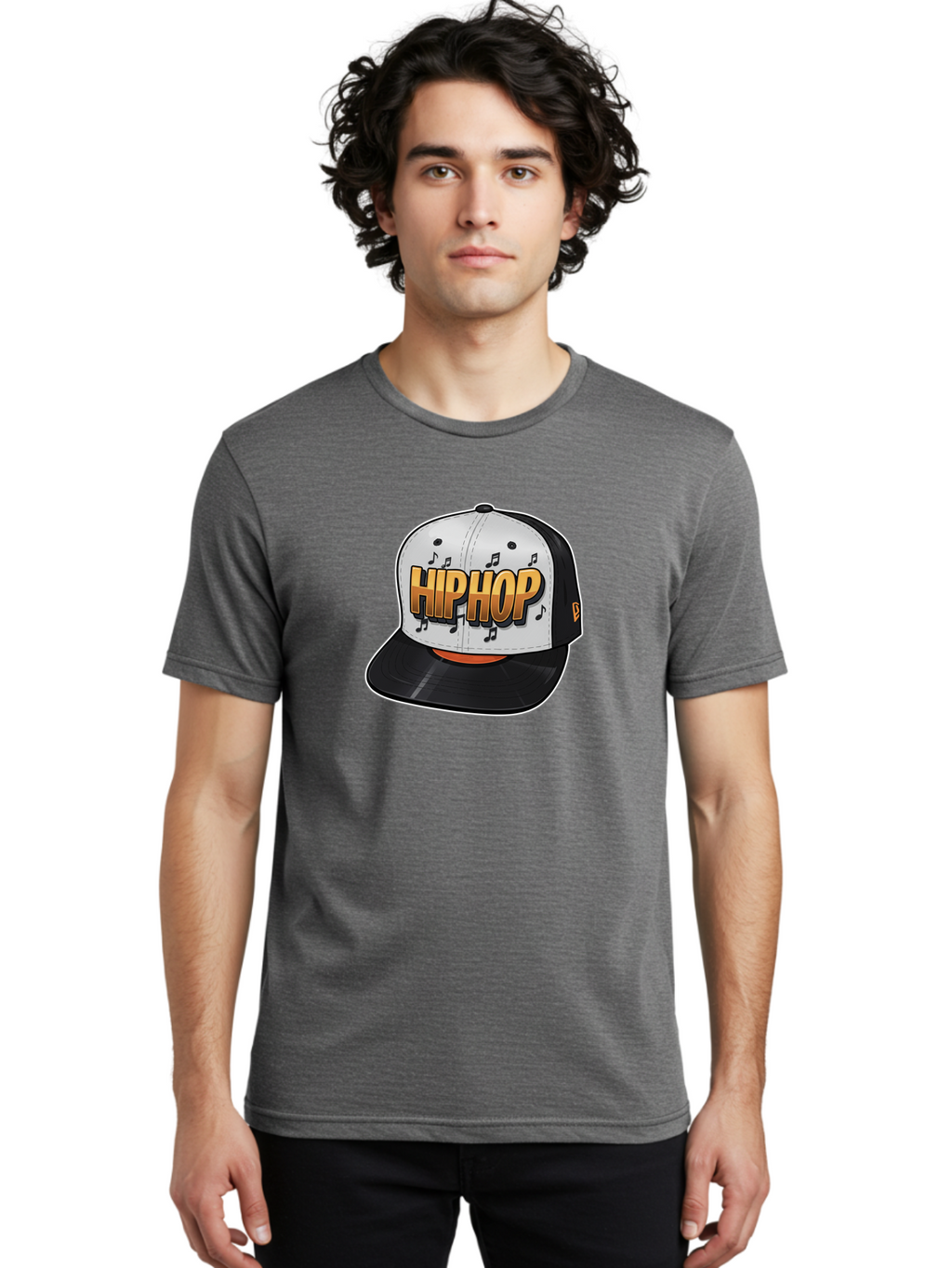 Hip-Hop Men'S Graphic Tee, 100% Cotton, Comfortable Casual Summer Wear, Machine Washable, Hip Hop Hat, Snapback Cap, Streetwear Fashion, Musical Notes, Bold Graphics, Urban Style, Trendy Accessories, Rap Culture, Stylish Headwear, Bad197
