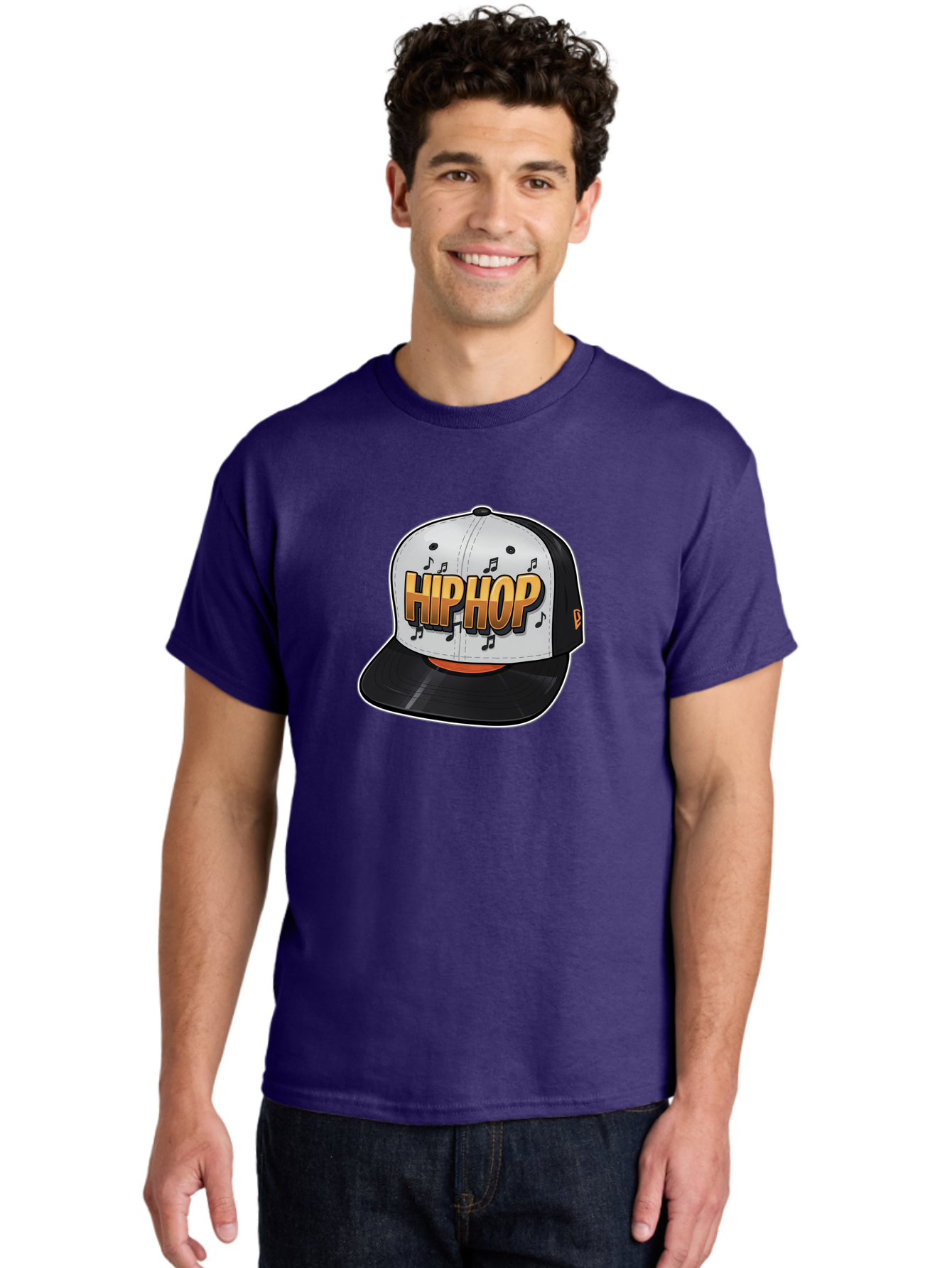 Hip-Hop Men'S Graphic Tee, 100% Cotton, Comfortable Casual Summer Wear, Machine Washable, Hip Hop Hat, Snapback Cap, Streetwear Fashion, Musical Notes, Bold Graphics, Urban Style, Trendy Accessories, Rap Culture, Stylish Headwear, Bad197