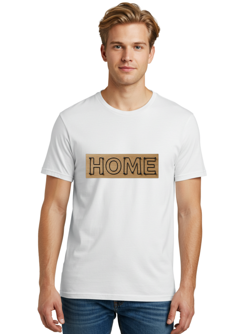 Home Men'S Graphic Tee, 100% Cotton, Comfortable Casual Summer Wear, Machine Washable, Wooden Sign, Home Sign, Marquee Letters, Rustic Decor, Home Decor, Wooden Marquee, Vintage Style, Home Sweet Home Bad199