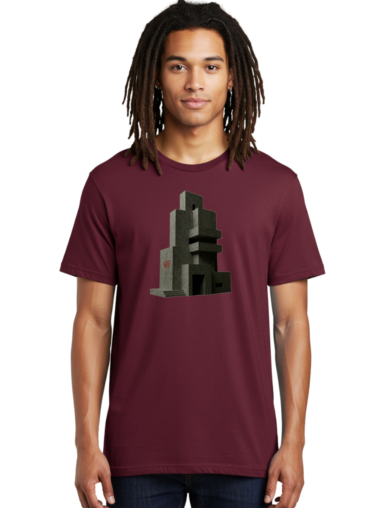 House Men'S Graphic Tee, 100% Cotton, Comfortable Casual Summer Wear, Machine Washable, Futuristic Architecture, Dark Gray Building, Abstract Design, Modern Style, Geometric Shapes, Red Signage, Avant-Garde, Sleek Lines, Concrete Texture Bad202