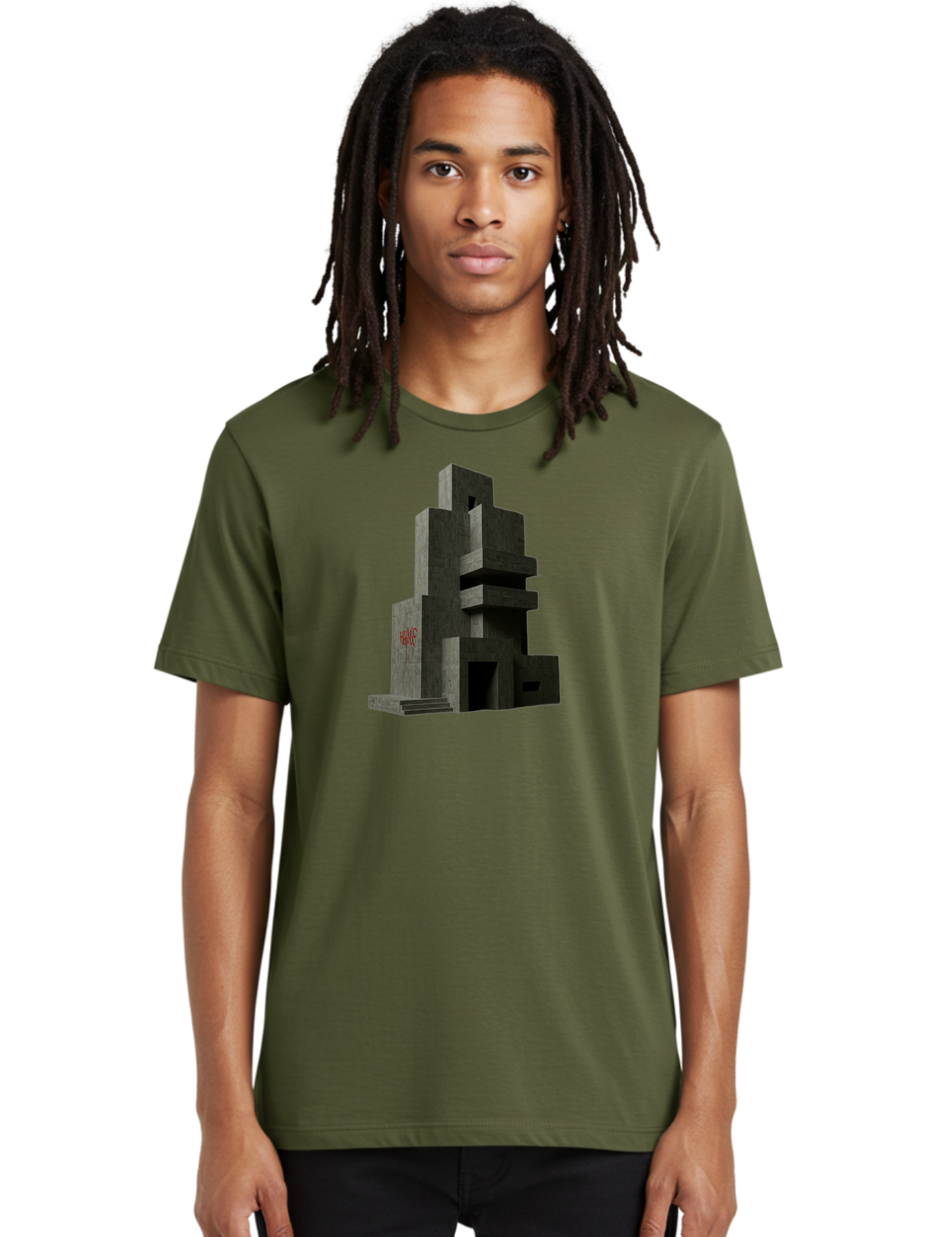 House Men'S Graphic Tee, 100% Cotton, Comfortable Casual Summer Wear, Machine Washable, Futuristic Architecture, Dark Gray Building, Abstract Design, Modern Style, Geometric Shapes, Red Signage, Avant-Garde, Sleek Lines, Concrete Texture Bad202