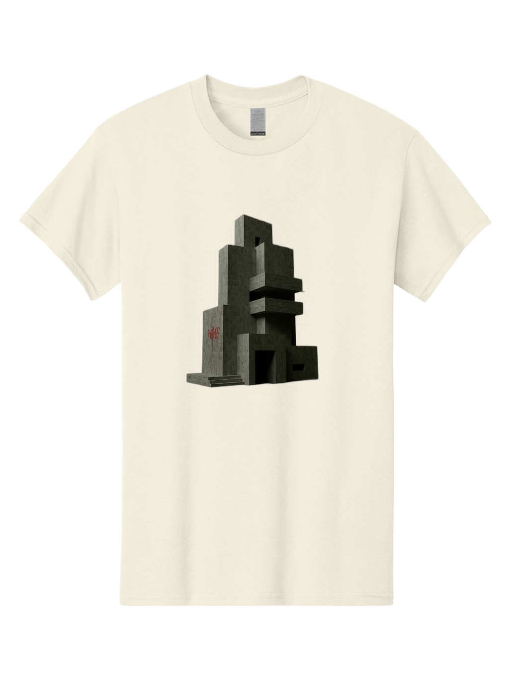House Men'S Graphic Tee, 100% Cotton, Comfortable Casual Summer Wear, Machine Washable, Futuristic Architecture, Dark Gray Building, Abstract Design, Modern Style, Geometric Shapes, Red Signage, Avant-Garde, Sleek Lines, Concrete Texture Bad202