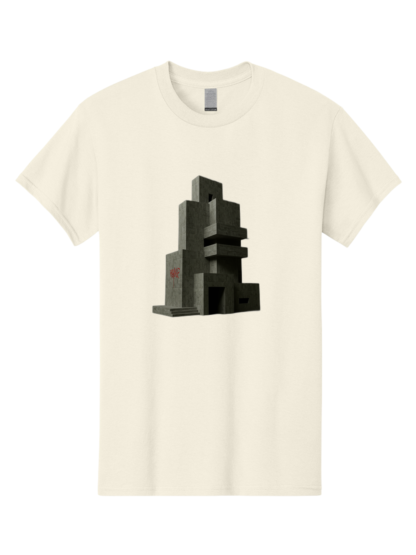 House Men'S Graphic Tee, 100% Cotton, Comfortable Casual Summer Wear, Machine Washable, Futuristic Architecture, Dark Gray Building, Abstract Design, Modern Style, Geometric Shapes, Red Signage, Avant-Garde, Sleek Lines, Concrete Texture Bad202