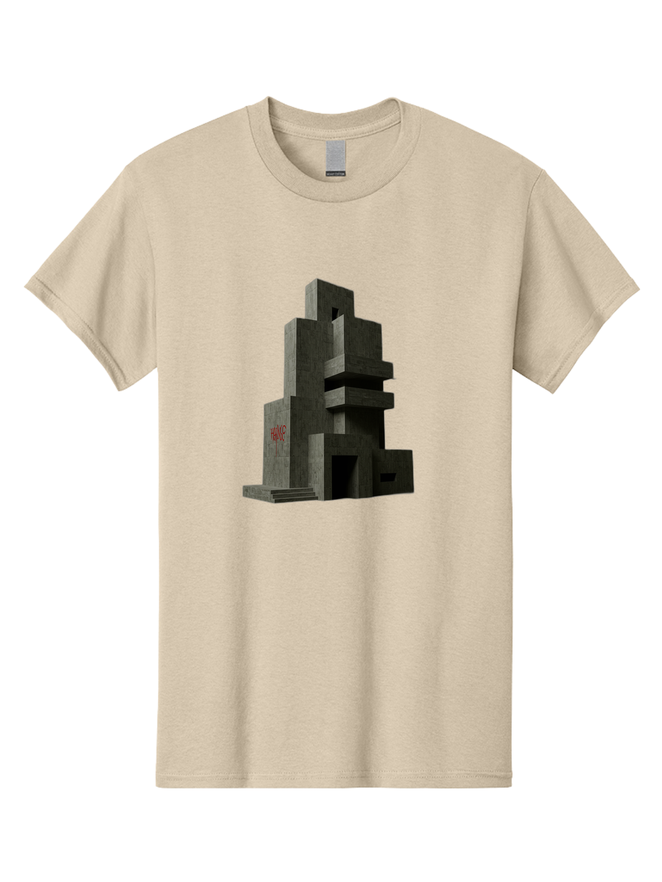 House Men'S Graphic Tee, 100% Cotton, Comfortable Casual Summer Wear, Machine Washable, Futuristic Architecture, Dark Gray Building, Abstract Design, Modern Style, Geometric Shapes, Red Signage, Avant-Garde, Sleek Lines, Concrete Texture Bad202