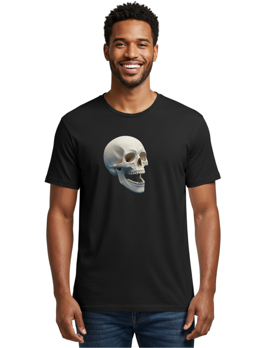 Human-Skull-1 Men'S Graphic Tee, 100% Cotton, Comfortable Casual Summer Wear, Machine Washable, Human Skull, Skeletal Head, Anatomy, Bones, Teeth, Jawbone, Scientific Illustration, Medical Art, 3D Rendering, Detailed Model Bad204