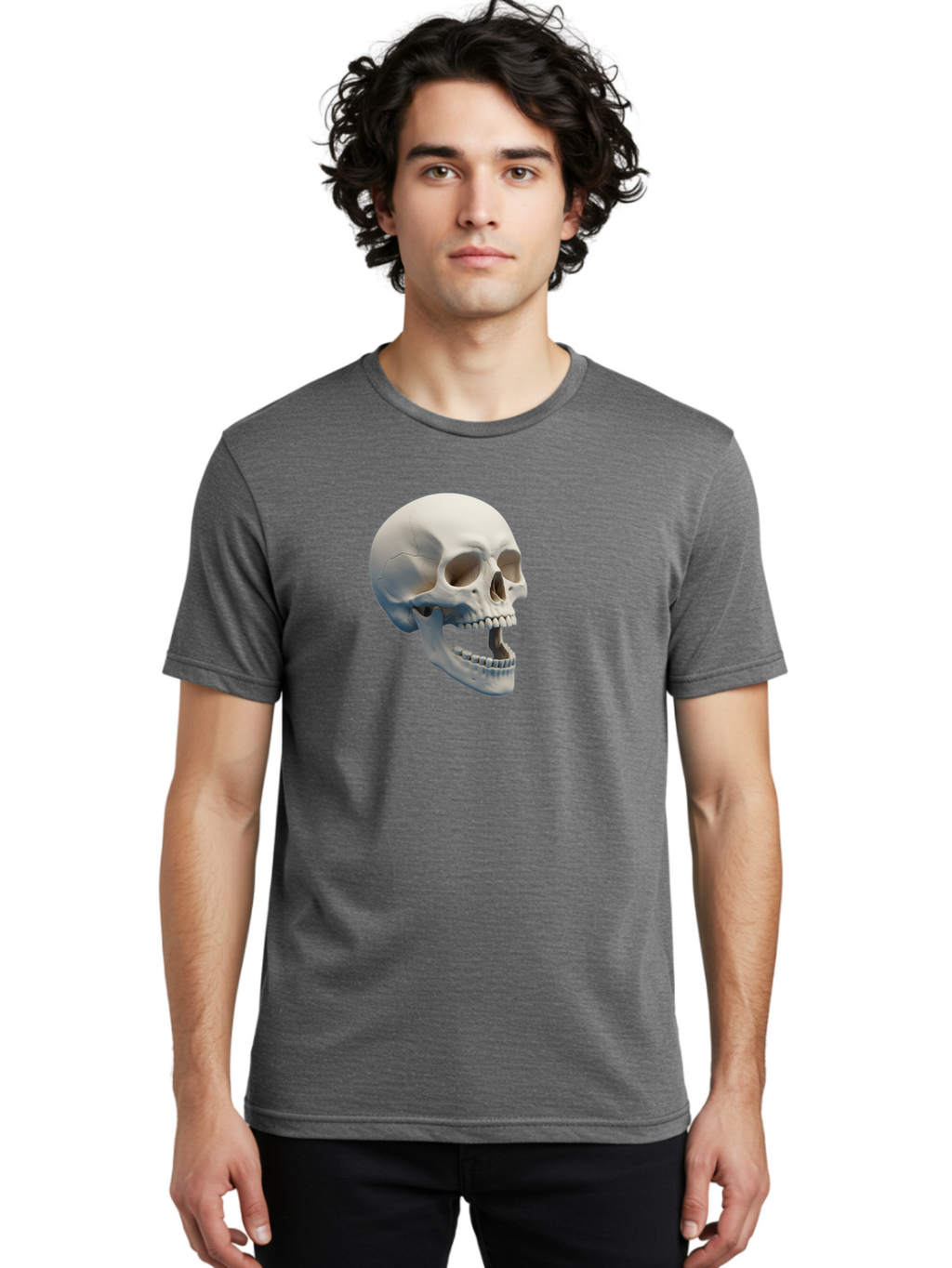 Human-Skull-1 Men'S Graphic Tee, 100% Cotton, Comfortable Casual Summer Wear, Machine Washable, Human Skull, Skeletal Head, Anatomy, Bones, Teeth, Jawbone, Scientific Illustration, Medical Art, 3D Rendering, Detailed Model Bad204