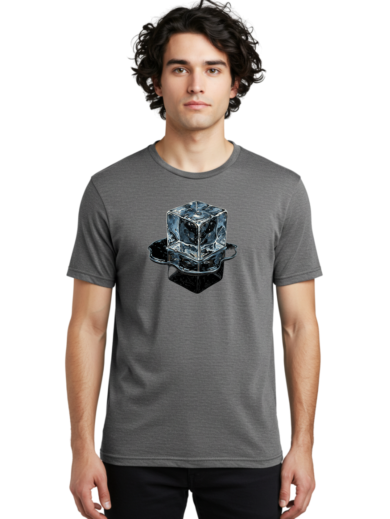 Ice-Cube Men'S Graphic Tee, 100% Cotton, Comfortable Casual Summer Wear, Machine Washable, Ice Cube, Transparent Ice, Water Droplets On Ice, Shiny Ice Cube, Reflective Surface, Cold Beverage, Modern Illustration, Ice On Black, Chilled Drink, Bad208
