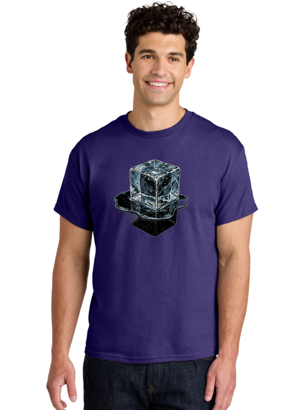 Ice-Cube Men'S Graphic Tee, 100% Cotton, Comfortable Casual Summer Wear, Machine Washable, Ice Cube, Transparent Ice, Water Droplets On Ice, Shiny Ice Cube, Reflective Surface, Cold Beverage, Modern Illustration, Ice On Black, Chilled Drink, Bad208