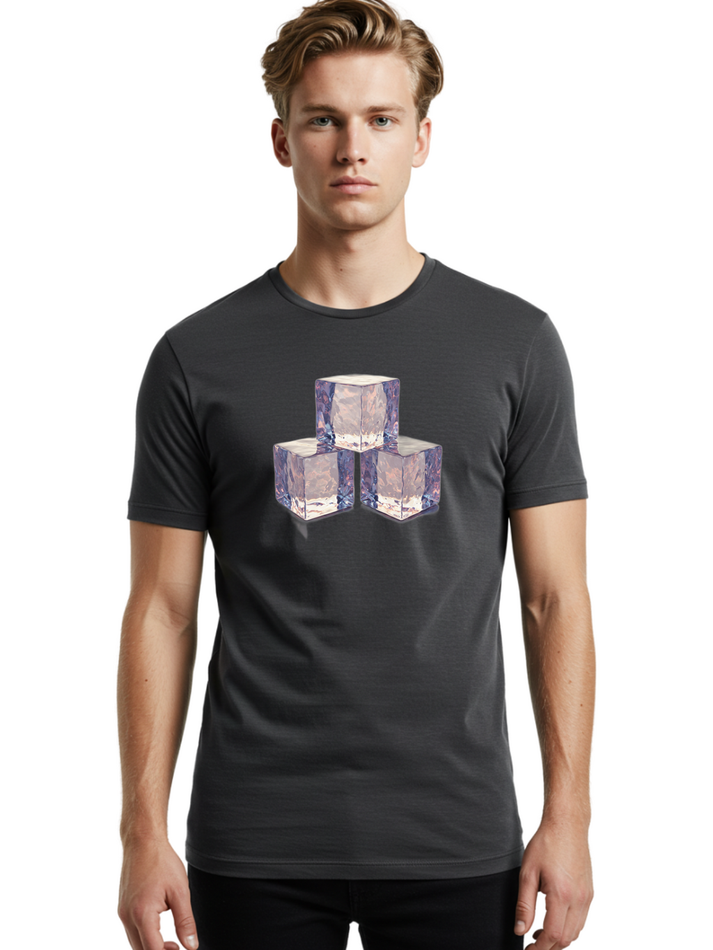 Ice-Cubes-1 Men'S Graphic Tee, 100% Cotton, Comfortable Casual Summer Wear, Machine Washable, Ice Cubes, Frozen Cubes, Clear Ice, Chilled Beverages, Refreshing Drinks, Cold Temperatures, Crystal Clear Bad209