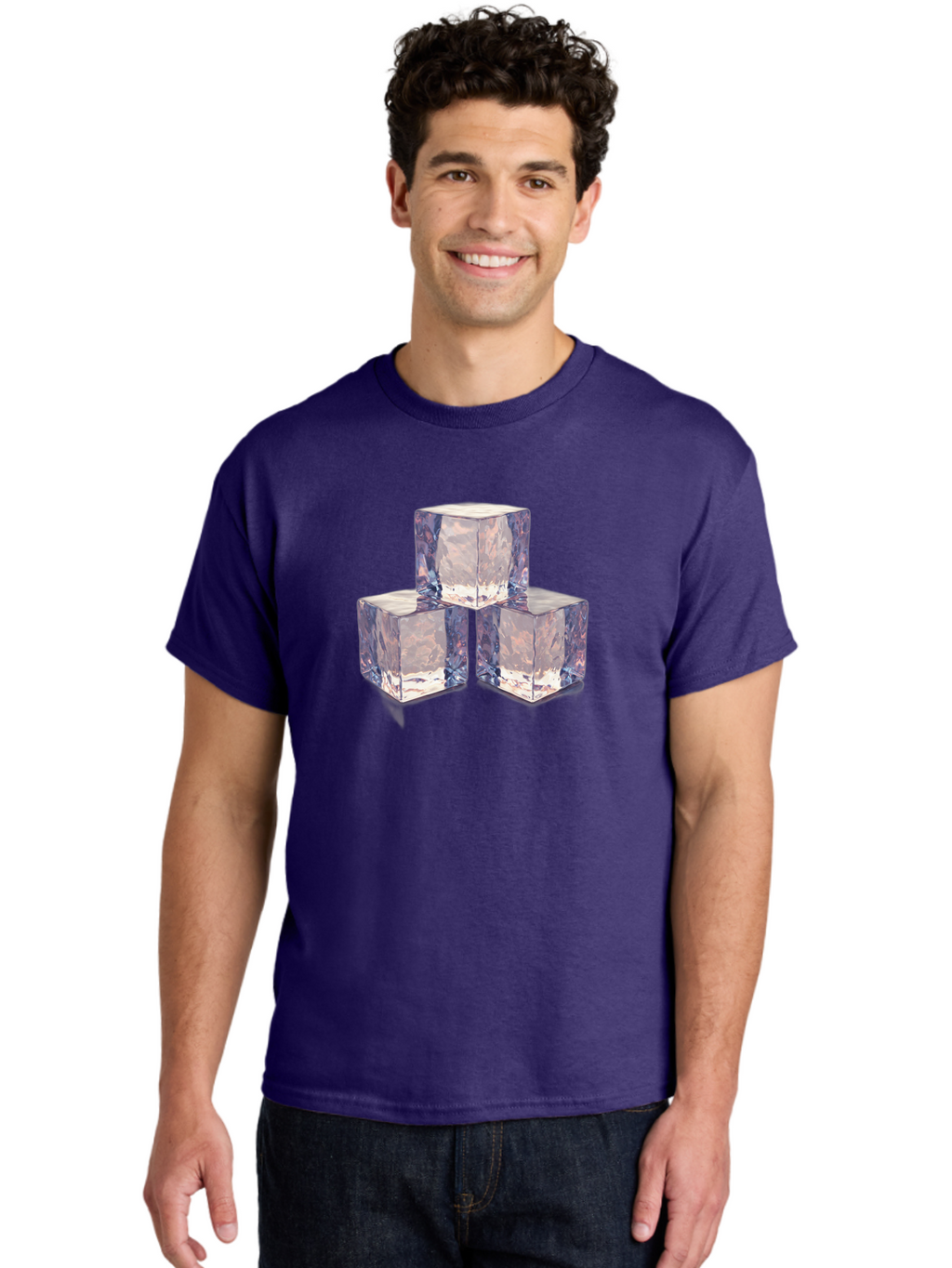 Ice-Cubes-1 Men'S Graphic Tee, 100% Cotton, Comfortable Casual Summer Wear, Machine Washable, Ice Cubes, Frozen Cubes, Clear Ice, Chilled Beverages, Refreshing Drinks, Cold Temperatures, Crystal Clear Bad209