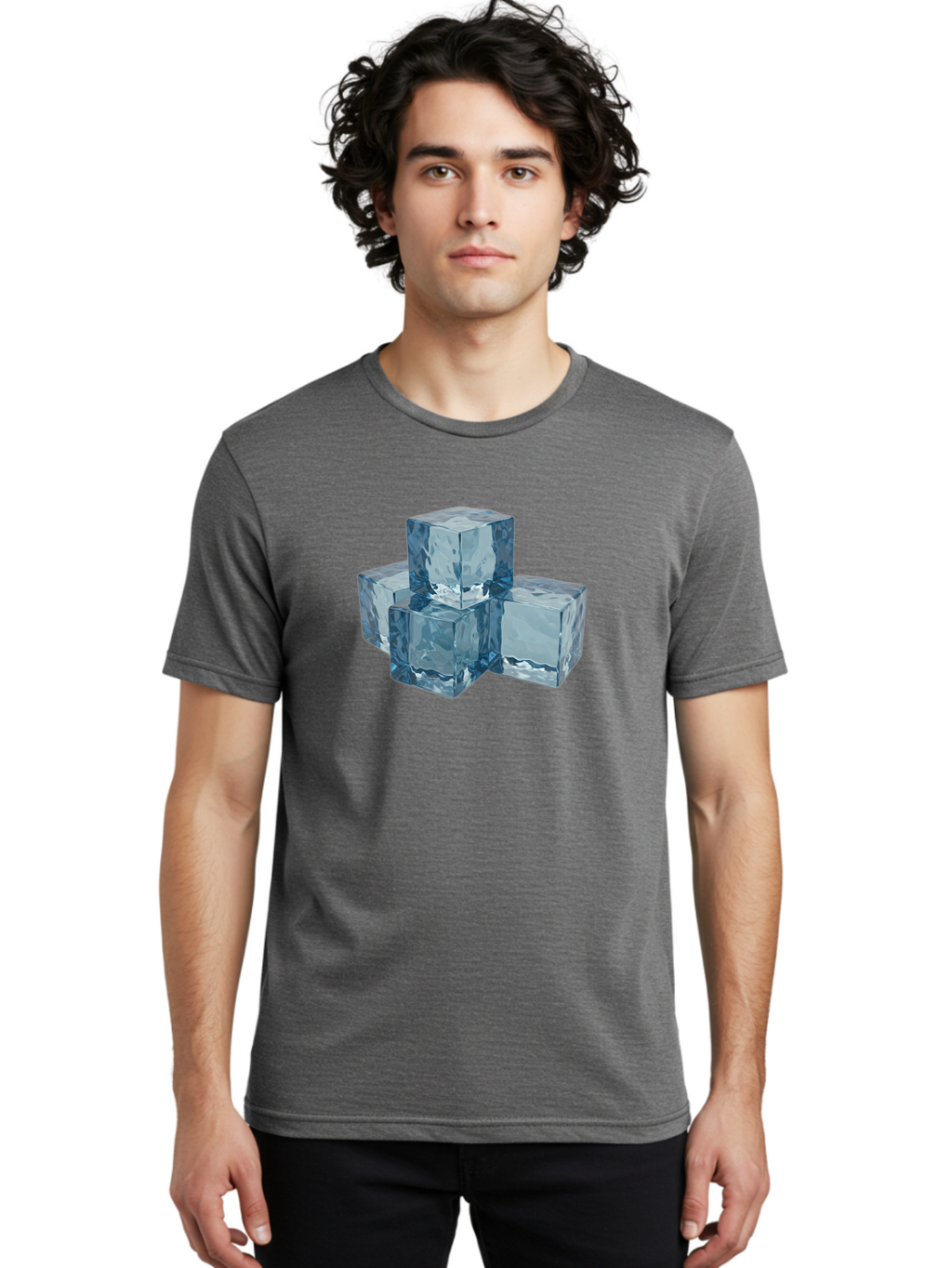 Ice-Cubes Men'S Graphic Tee, 100% Cotton, Comfortable Casual Summer Wear, Machine Washable, Ice Cubes, Frozen Cubes, Transparent Ice, Cube Stack, Cold Beverage, Refreshing Drink, Chilled Cubes, Clear Ice, Icy Texture, Stacked Ice Bad210