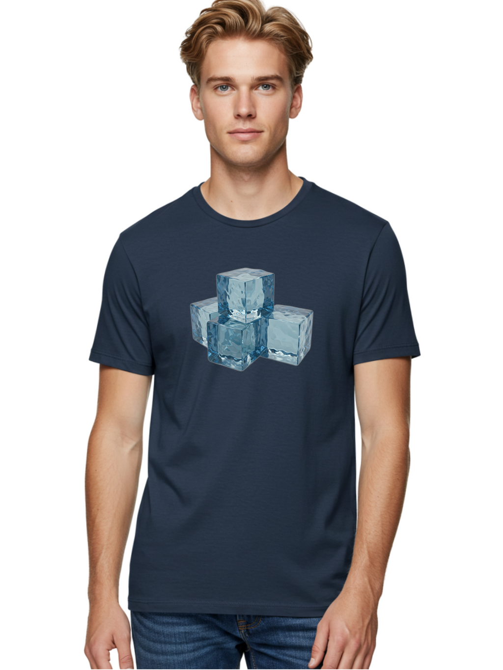 Ice-Cubes Men'S Graphic Tee, 100% Cotton, Comfortable Casual Summer Wear, Machine Washable, Ice Cubes, Frozen Cubes, Transparent Ice, Cube Stack, Cold Beverage, Refreshing Drink, Chilled Cubes, Clear Ice, Icy Texture, Stacked Ice Bad210