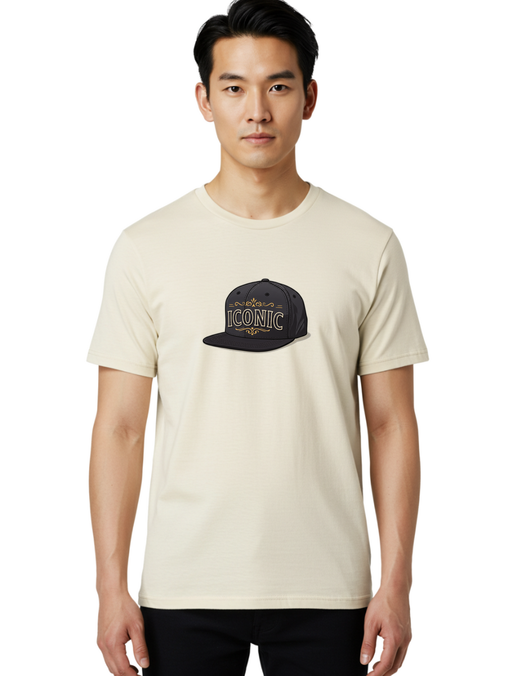Iconic-Snapback-Hat Men'S Graphic Tee, 100% Cotton, Comfortable Casual Summer Wear, Machine Washable, Baseball Cap, Black Hat, Iconic Logo, Fashion Accessory, Trendy Headwear, Streetwear Style, Casual Wear, Hat Design, Gold Accents, Bad211