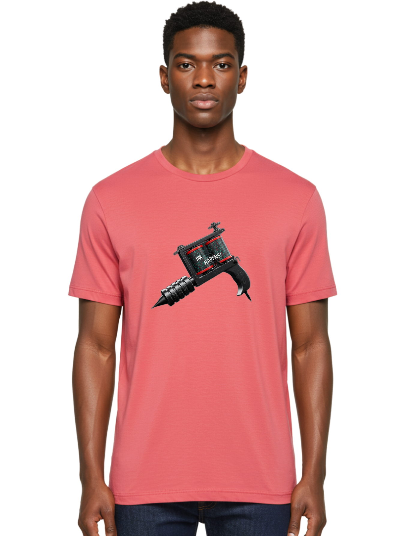 Ink-Hapns Men'S Graphic Tee, 100% Cotton, Comfortable Casual Summer Wear, Machine Washable, Tattoo Machine, Ink Happens!, Black And Red Design, Tattoo Equipment, Body Art, Tattoo Culture, Ink, Artistic Expression Bad214