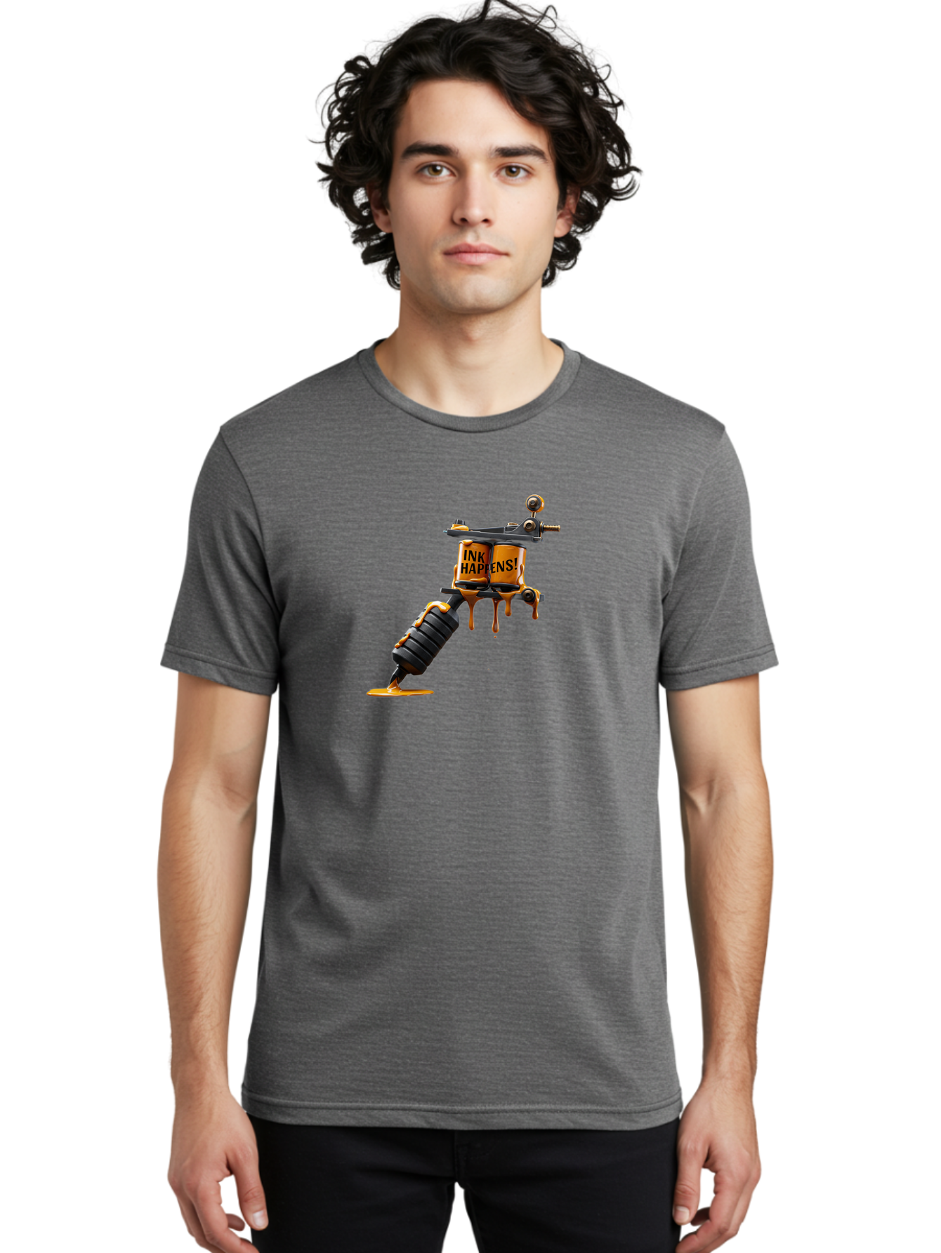 Ink-Happens-2 Men'S Graphic Tee, 100% Cotton, Comfortable Casual Summer Wear, Machine Washable, Tattoo Machine, Ink Dripping, Body Art, Creative Expression, Tattoo Culture, Artistic Design, Ink Happens Bad216