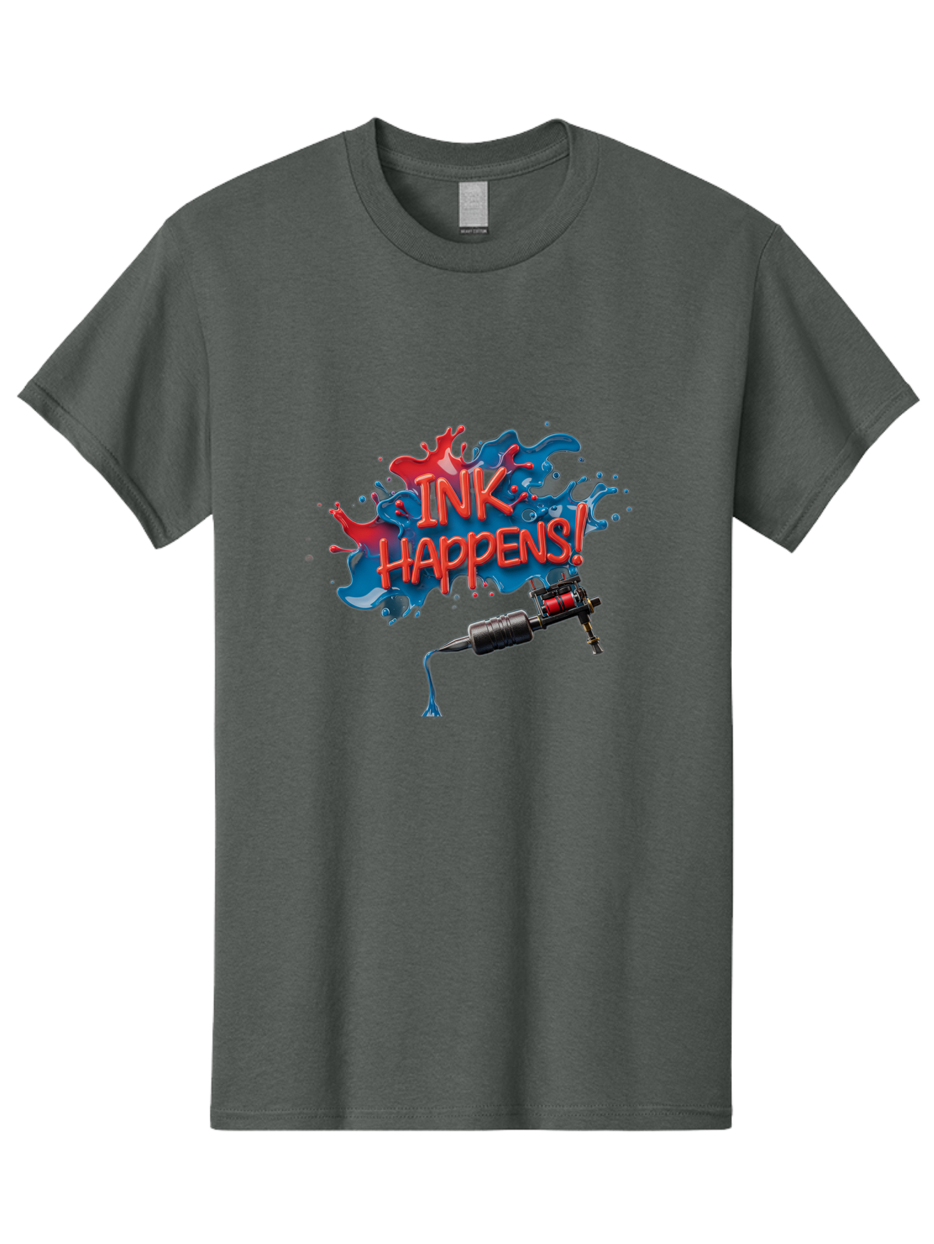 Ink-Happens Men'S Graphic Tee, 100% Cotton, Comfortable Casual Summer Wear, Machine Washable, Tattoo Machine, Ink Splatter, Vibrant Colors, Bold Typography, Tattoo Art, Body Art, Creative Expression, Ink Happens! Bad217