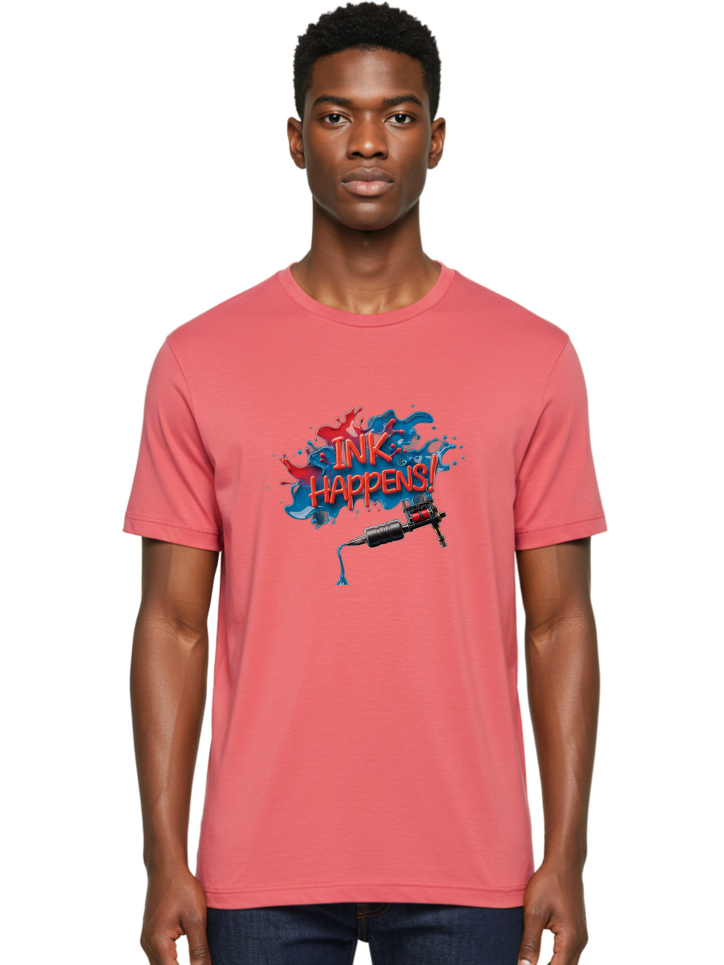 Ink-Happens Men'S Graphic Tee, 100% Cotton, Comfortable Casual Summer Wear, Machine Washable, Tattoo Machine, Ink Splatter, Vibrant Colors, Bold Typography, Tattoo Art, Body Art, Creative Expression, Ink Happens! Bad217