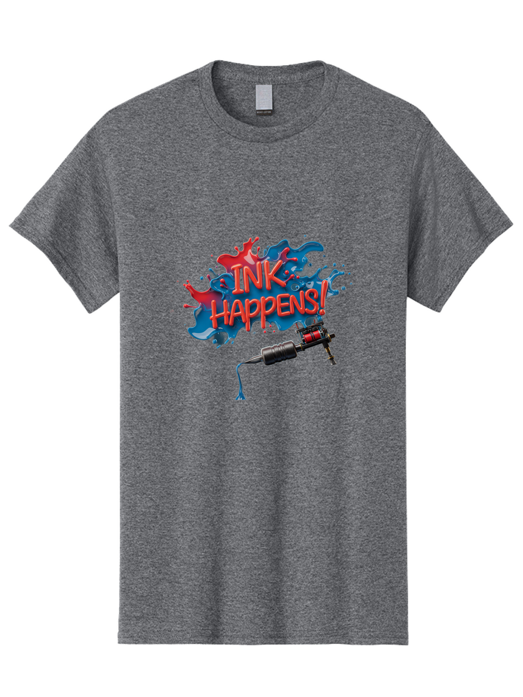 Ink-Happens Men'S Graphic Tee, 100% Cotton, Comfortable Casual Summer Wear, Machine Washable, Tattoo Machine, Ink Splatter, Vibrant Colors, Bold Typography, Tattoo Art, Body Art, Creative Expression, Ink Happens! Bad217