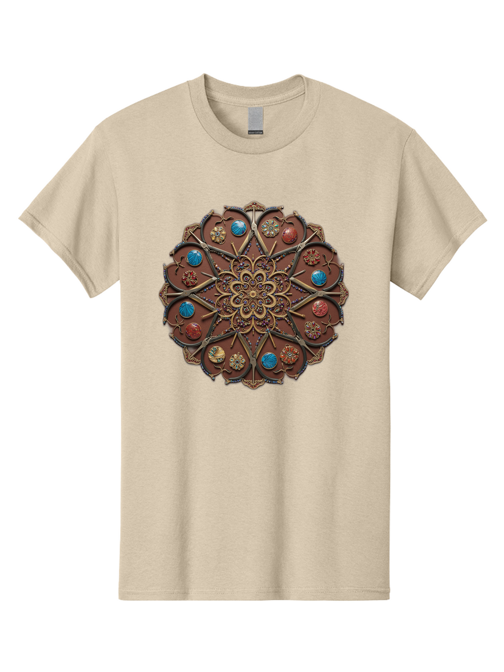 Intricate-Design Men'S Graphic Tee, 100% Cotton, Comfortable Casual Summer Wear, Machine Washable, Mandala Artwork, Intricate Patterns, Ornate Details, Floral Motifs, Symmetry, Decorative Art, Cultural Heritage, Colorful Design, Detailed Work, Bad218