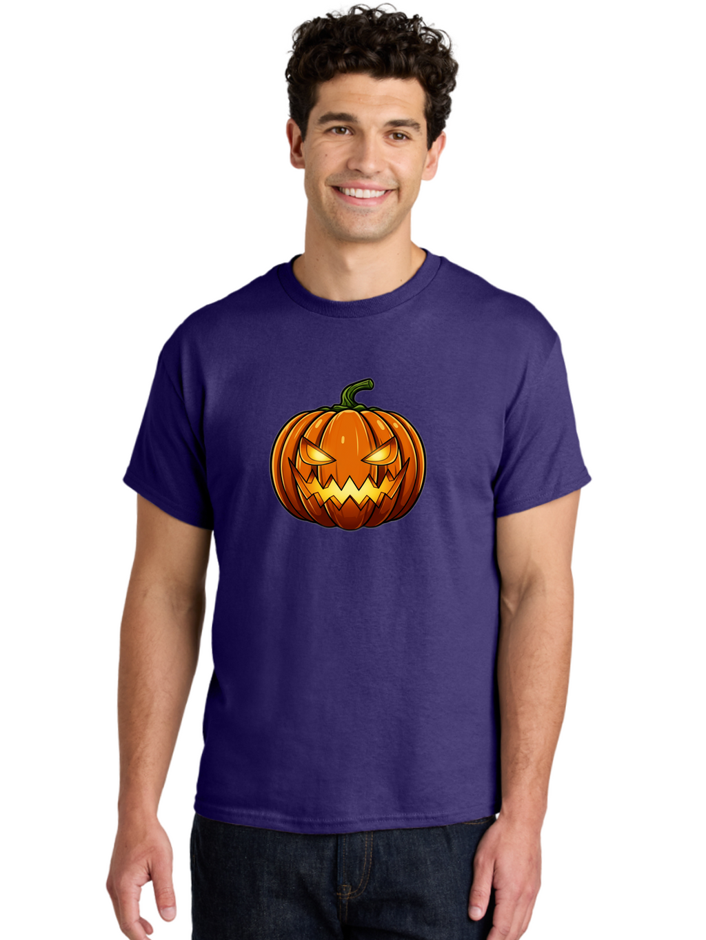 Jack-O-Lantern-2 Men'S Graphic Tee, 100% Cotton, Comfortable Casual Summer Wear, Machine Washable, Halloween Pumpkin, Jack O' Lantern, Spooky Face, Orange Pumpkin, Glowing Eyes, Scary Face, Autumn Decor, Festive Symbol, Seasonal Decoration Bad222