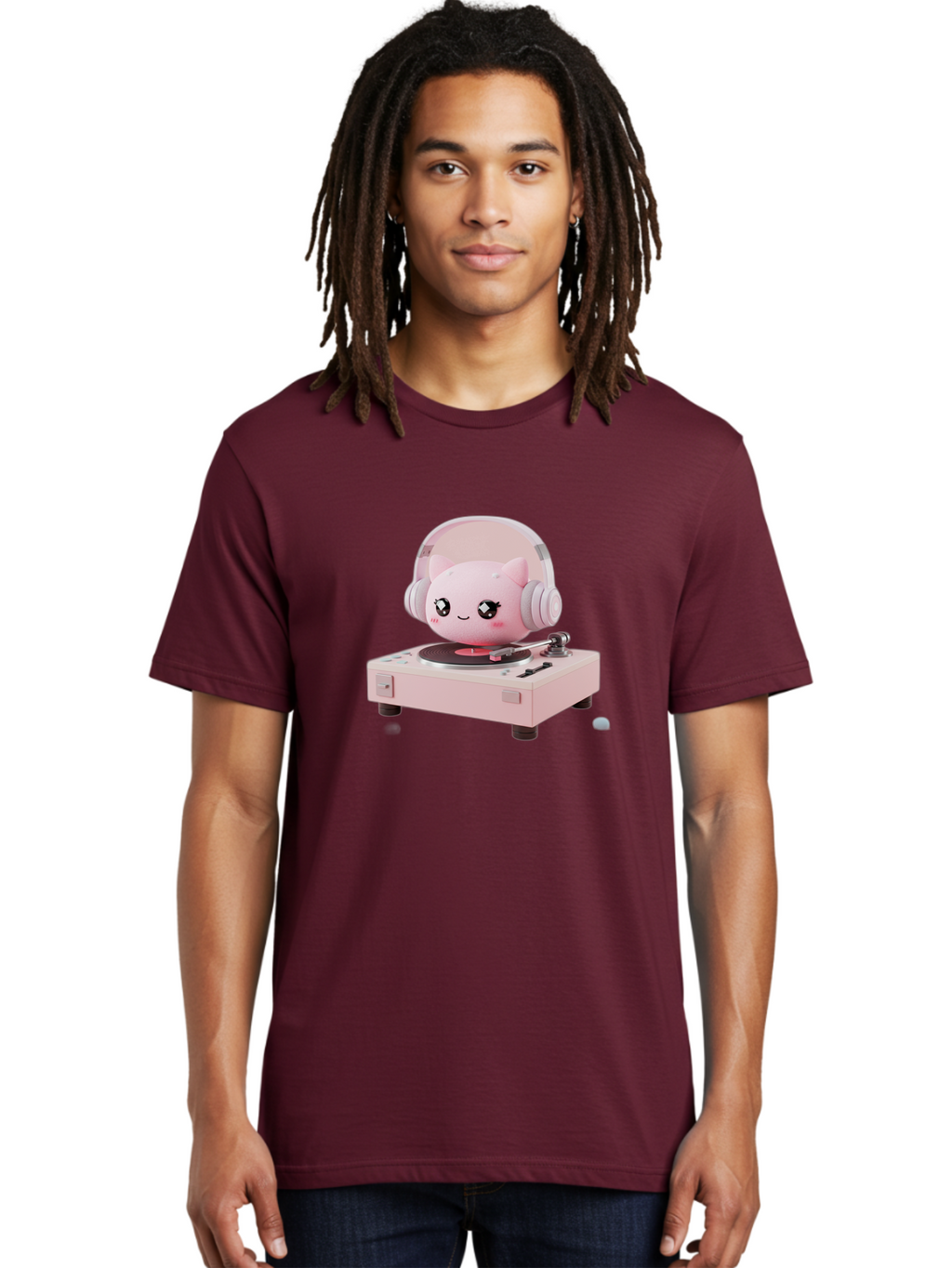 Jigglypuff-Listening-Music Men'S Graphic Tee, 100% Cotton, Comfortable Casual Summer Wear, Machine Washable, Jigglypuff Listening To Music, Pink Record Player, Pastel Colors, Cartoon Character, Retro Gaming, Nostalgic Vibes, Cute Illustration, Bad231