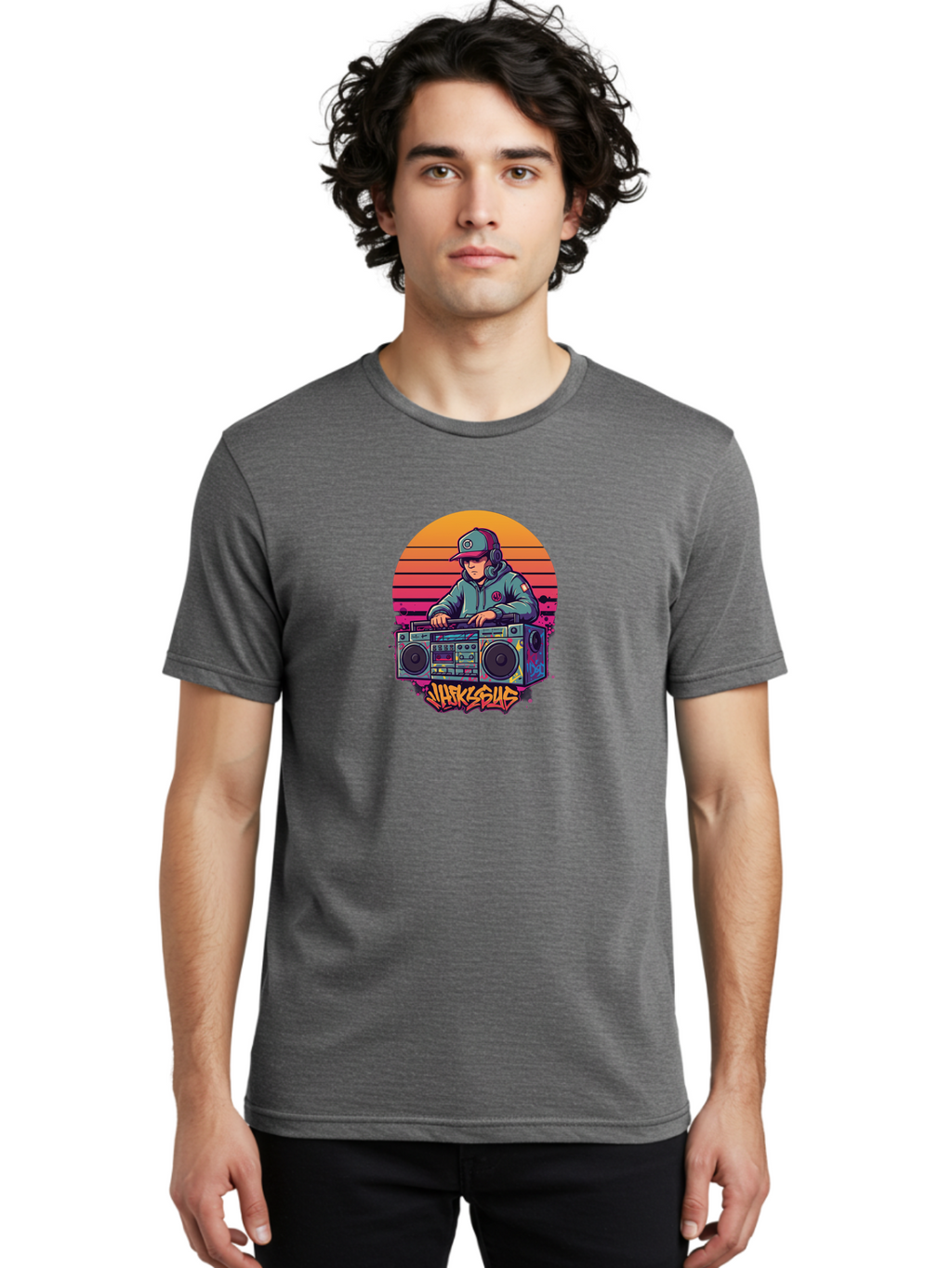Jukesus Men'S Graphic Tee, 100% Cotton, Comfortable Casual Summer Wear, Machine Washable, Retro Dj, Boombox, Vintage Headphones, Street Style, Graffiti Art, Hip Hop Culture, 90S Nostalgia, Urban Fashion, Mixtape Vibes, Jukesus Logo, Bad233