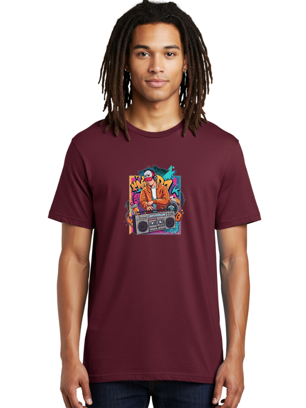 Junk-D-K Men'S Graphic Tee, 100% Cotton, Comfortable Casual Summer Wear, Machine Washable, Dj Spinning Tracks, Retro Boombox, Graffiti Art, Street Culture, Hip Hop Vibes, Urban Music, Vintage Style, Cool Headphones Bad234