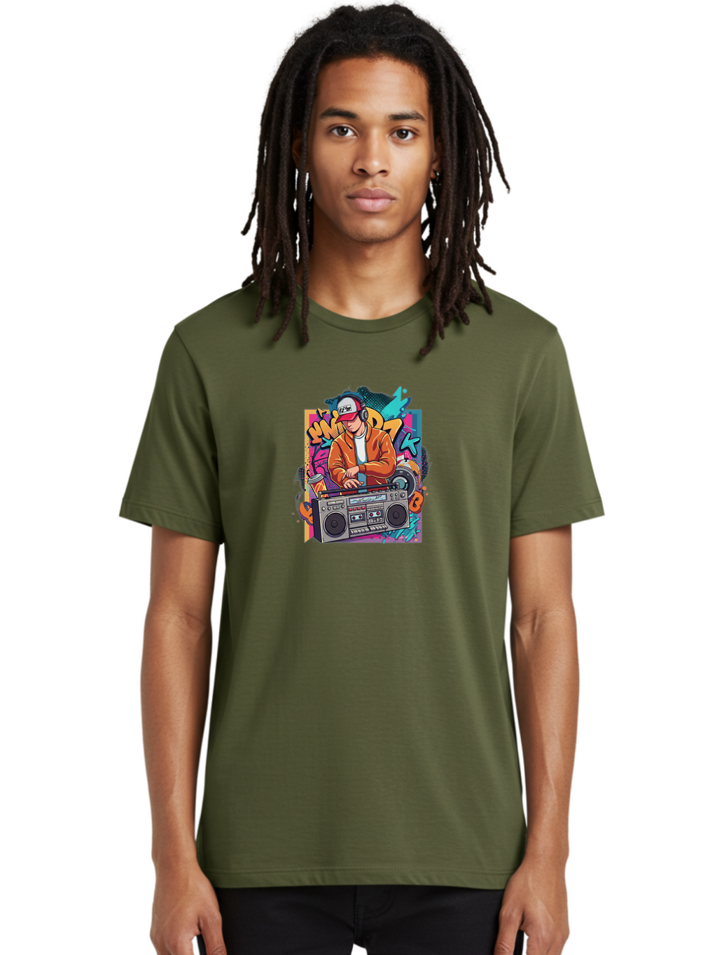 Junk-D-K Men'S Graphic Tee, 100% Cotton, Comfortable Casual Summer Wear, Machine Washable, Dj Spinning Tracks, Retro Boombox, Graffiti Art, Street Culture, Hip Hop Vibes, Urban Music, Vintage Style, Cool Headphones Bad234