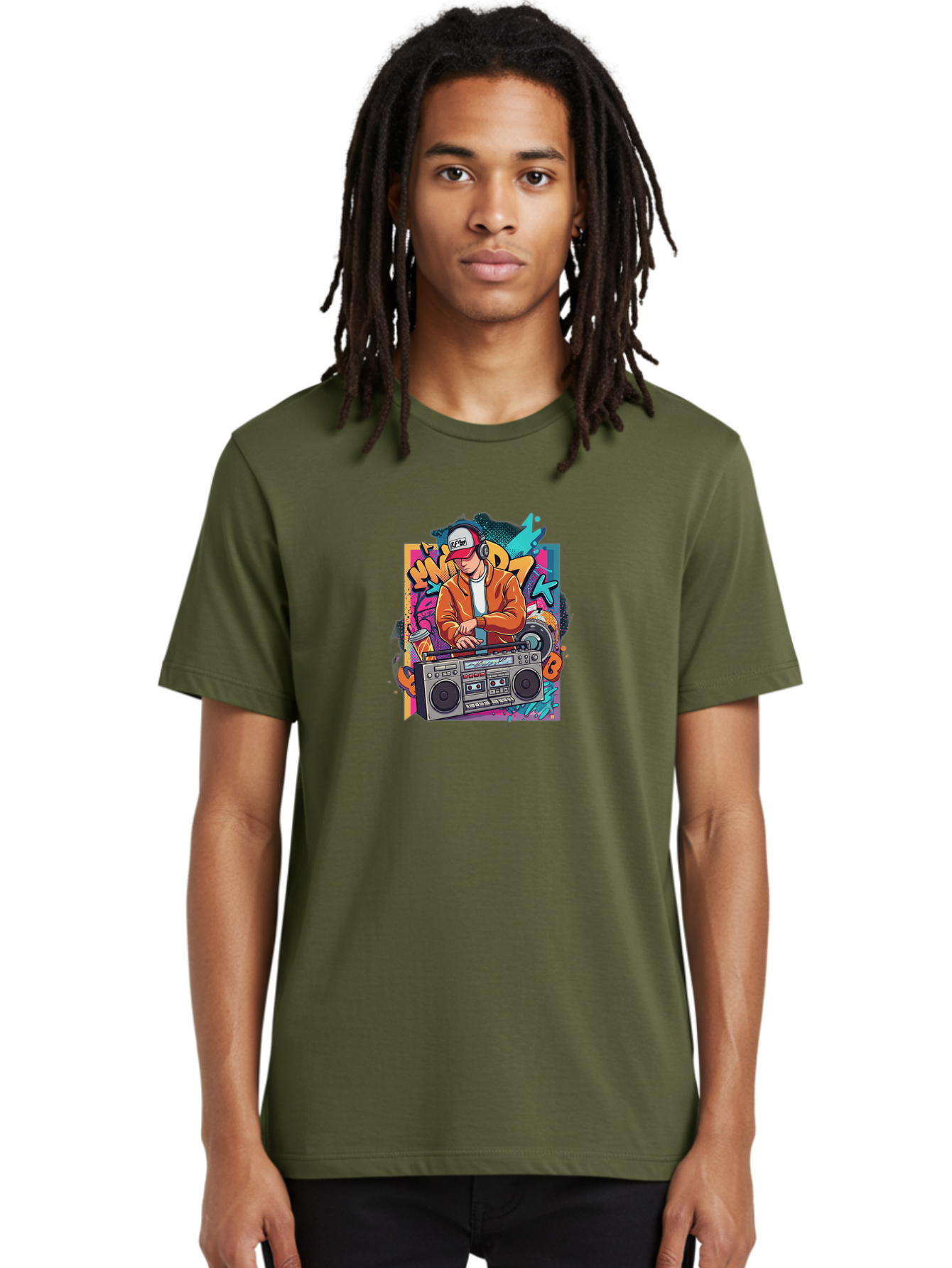 Junk-D-K Men'S Graphic Tee, 100% Cotton, Comfortable Casual Summer Wear, Machine Washable, Dj Spinning Tracks, Retro Boombox, Graffiti Art, Street Culture, Hip Hop Vibes, Urban Music, Vintage Style, Cool Headphones Bad234