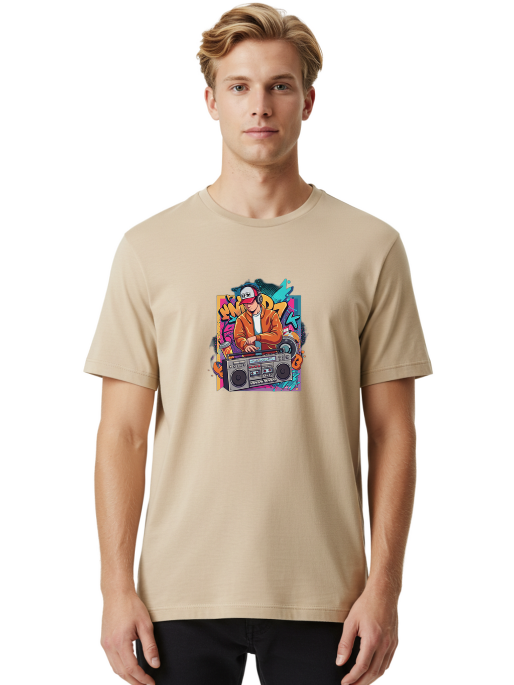 Junk-D-K Men'S Graphic Tee, 100% Cotton, Comfortable Casual Summer Wear, Machine Washable, Dj Spinning Tracks, Retro Boombox, Graffiti Art, Street Culture, Hip Hop Vibes, Urban Music, Vintage Style, Cool Headphones Bad234