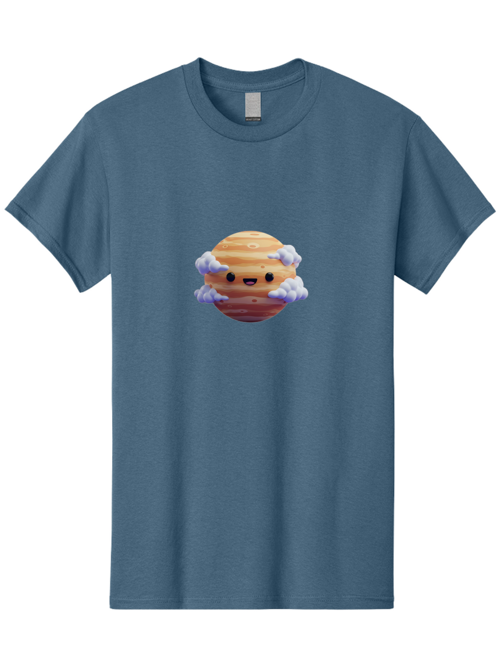 Jupiter-1 Men'S Graphic Tee, 100% Cotton, Comfortable Casual Summer Wear, Machine Washable, Cartoon Jupiter, Smiling Planet, Kawaii Space, Astronomy Illustration, Happy Jupiter, Fluffy Clouds, Solar System, Planet Character, Orange Stripes, Bad235