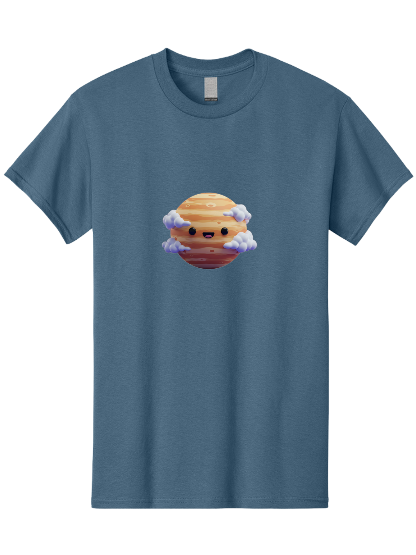 Jupiter-1 Men'S Graphic Tee, 100% Cotton, Comfortable Casual Summer Wear, Machine Washable, Cartoon Jupiter, Smiling Planet, Kawaii Space, Astronomy Illustration, Happy Jupiter, Fluffy Clouds, Solar System, Planet Character, Orange Stripes, Bad235