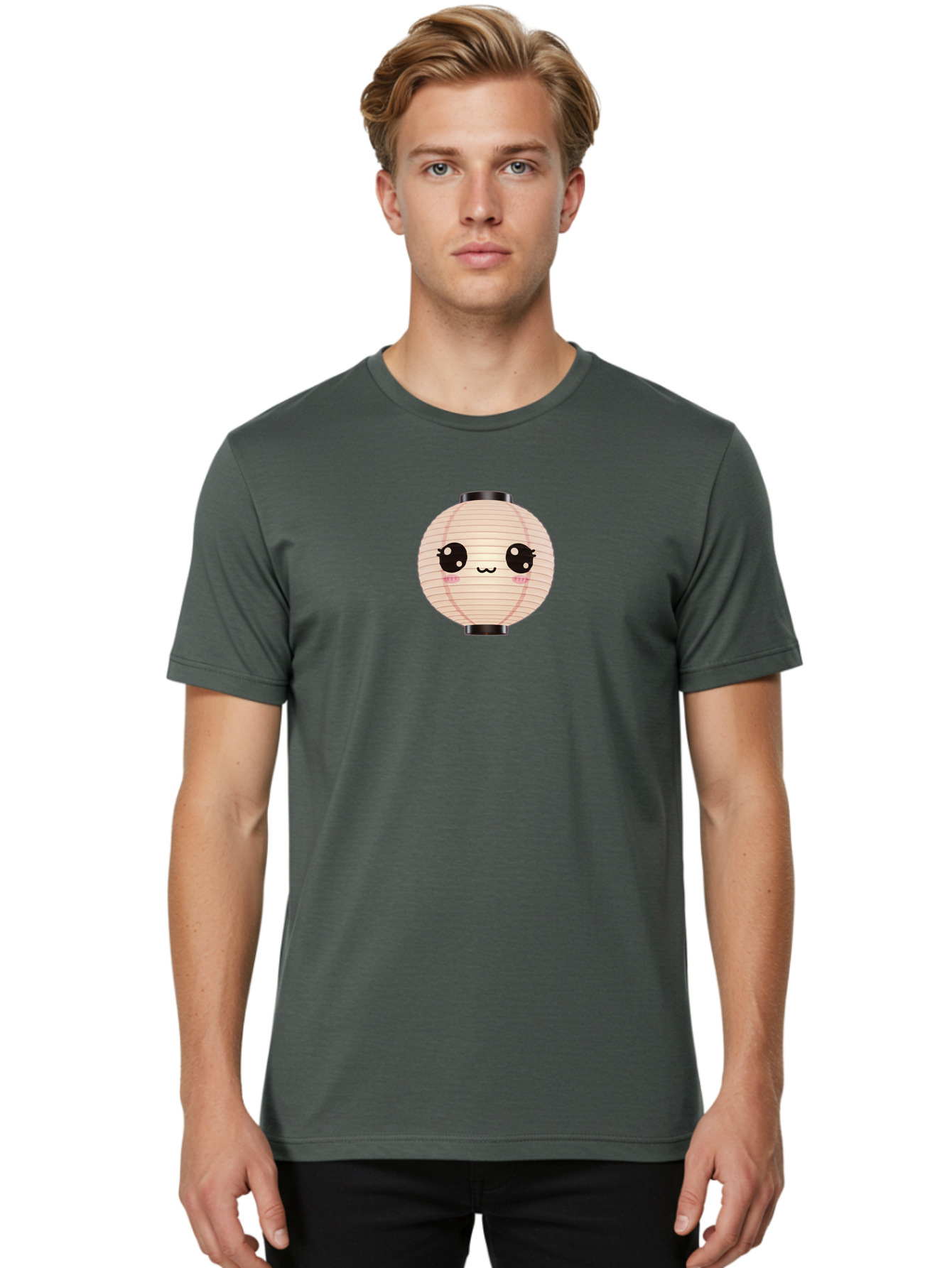 Kawaii-Lantern-1 Men'S Graphic Tee, 100% Cotton, Comfortable Casual Summer Wear, Machine Washable, Cute Lantern, Kawaii Culture, Cartoon Character, Japanese Lantern, Adorable Face, Pink Blush, Black Accents, Fun Design, Minimalist Style, Bad246