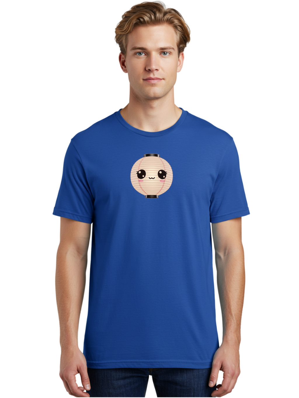 Kawaii-Lantern-1 Men'S Graphic Tee, 100% Cotton, Comfortable Casual Summer Wear, Machine Washable, Cute Lantern, Kawaii Culture, Cartoon Character, Japanese Lantern, Adorable Face, Pink Blush, Black Accents, Fun Design, Minimalist Style, Bad246